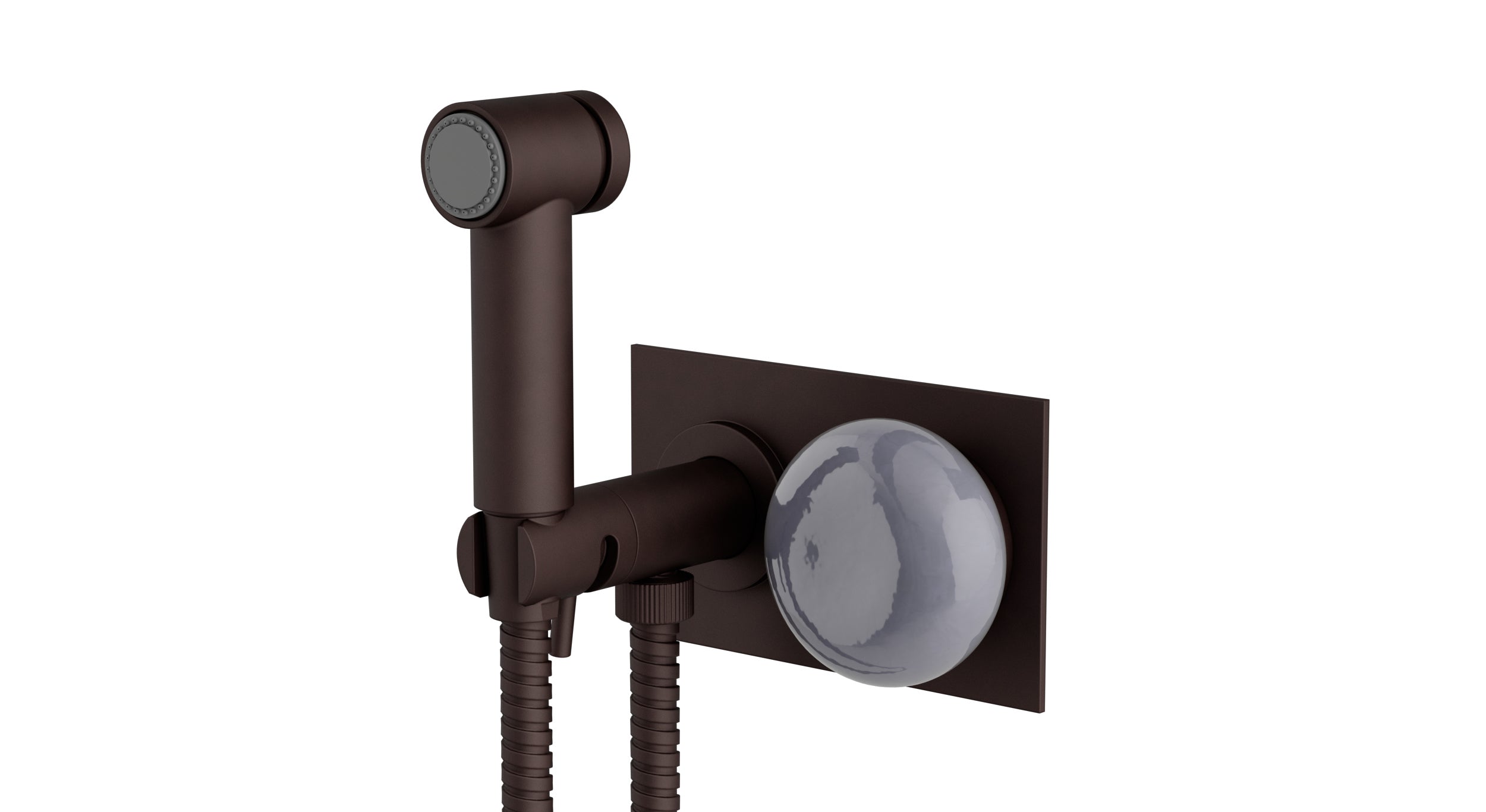 Foundry One Handle Wall Mount Bidet Trim with Pebble Ceramic Knob Handle in Architectural Copper