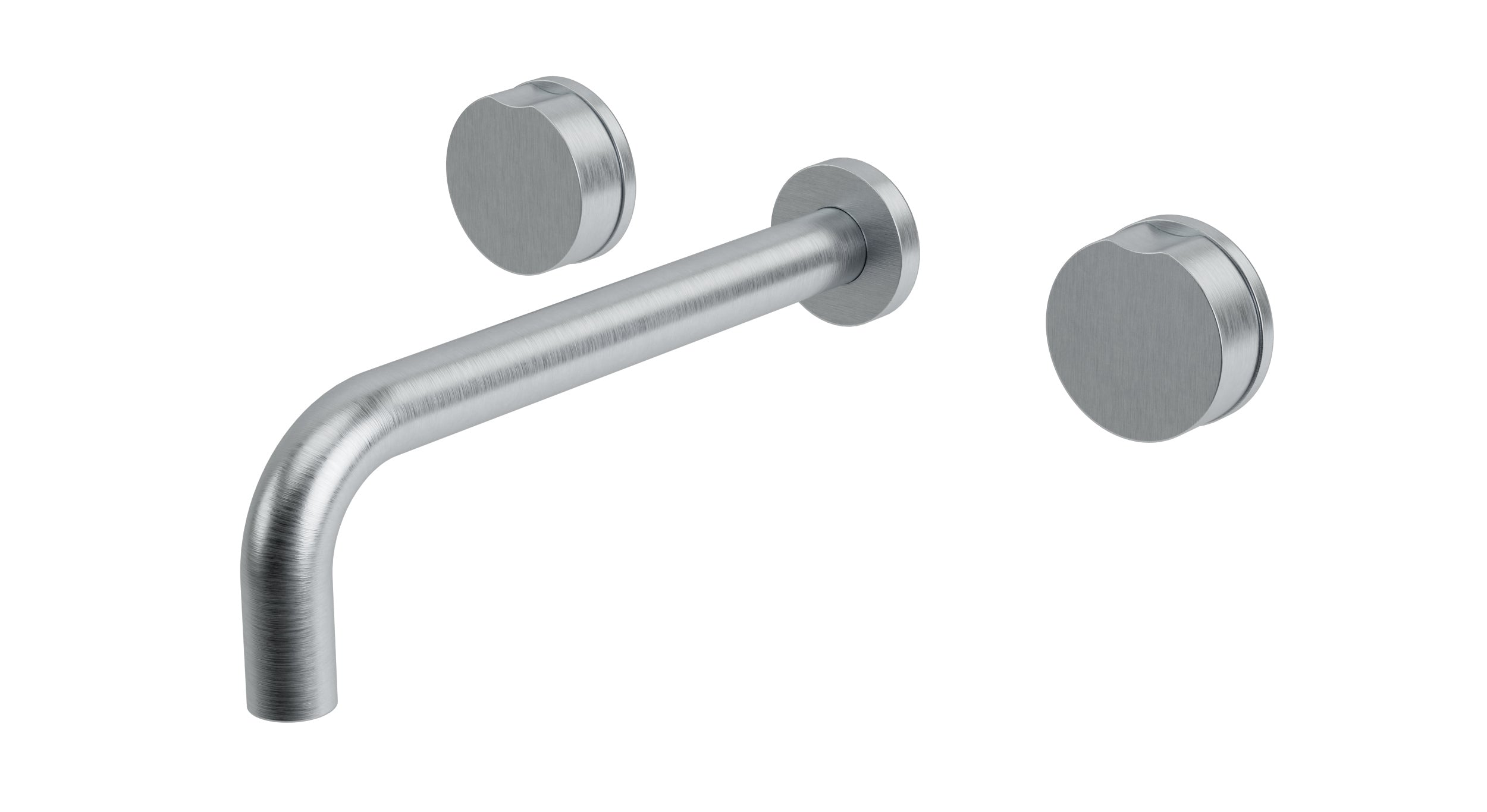Foundry Two Handle Wall Mount 10" Lavatory Faucet with Barrel Knob Handles in Satin Chrome
