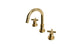 Flatiron Two Handle Deck Mount Short Gooseneck Lavatory Faucet with Linear Cross Handles in Polished Brass