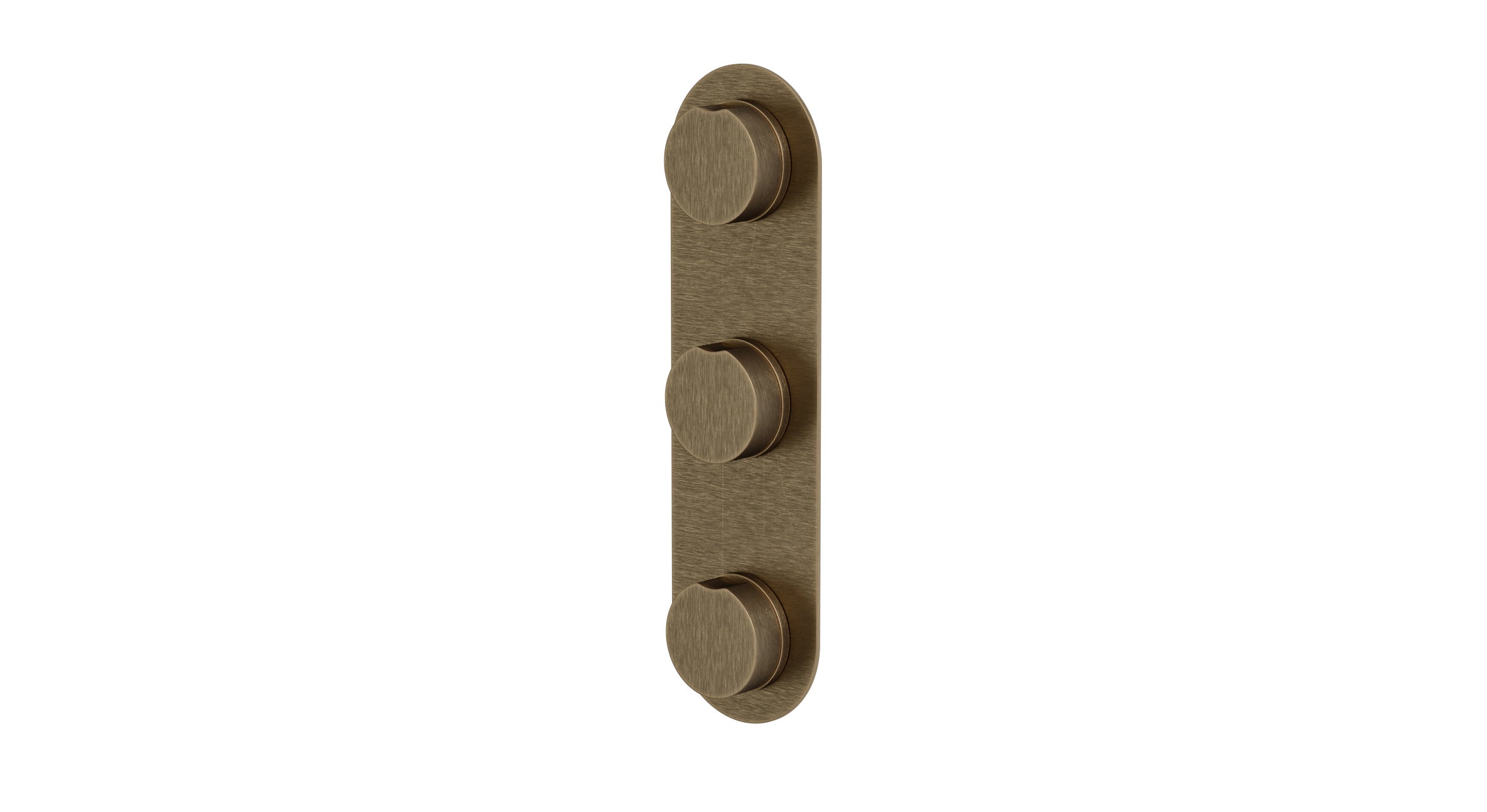 Foundry Three Handle Wall Mount Shower Trim with Barrel Knob Handles in Antique Brass