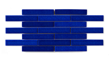 1x6 Half Offset Sheeted Original Ceramic Mosaic Tile in Azul Gloss