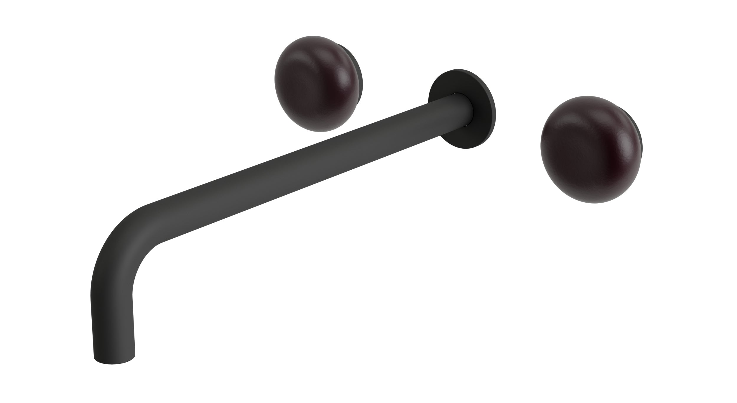 Foundry Two Handle Wall Mount 12" Lavatory Faucet with Pebble Ceramic Knob Handles in Matte Black