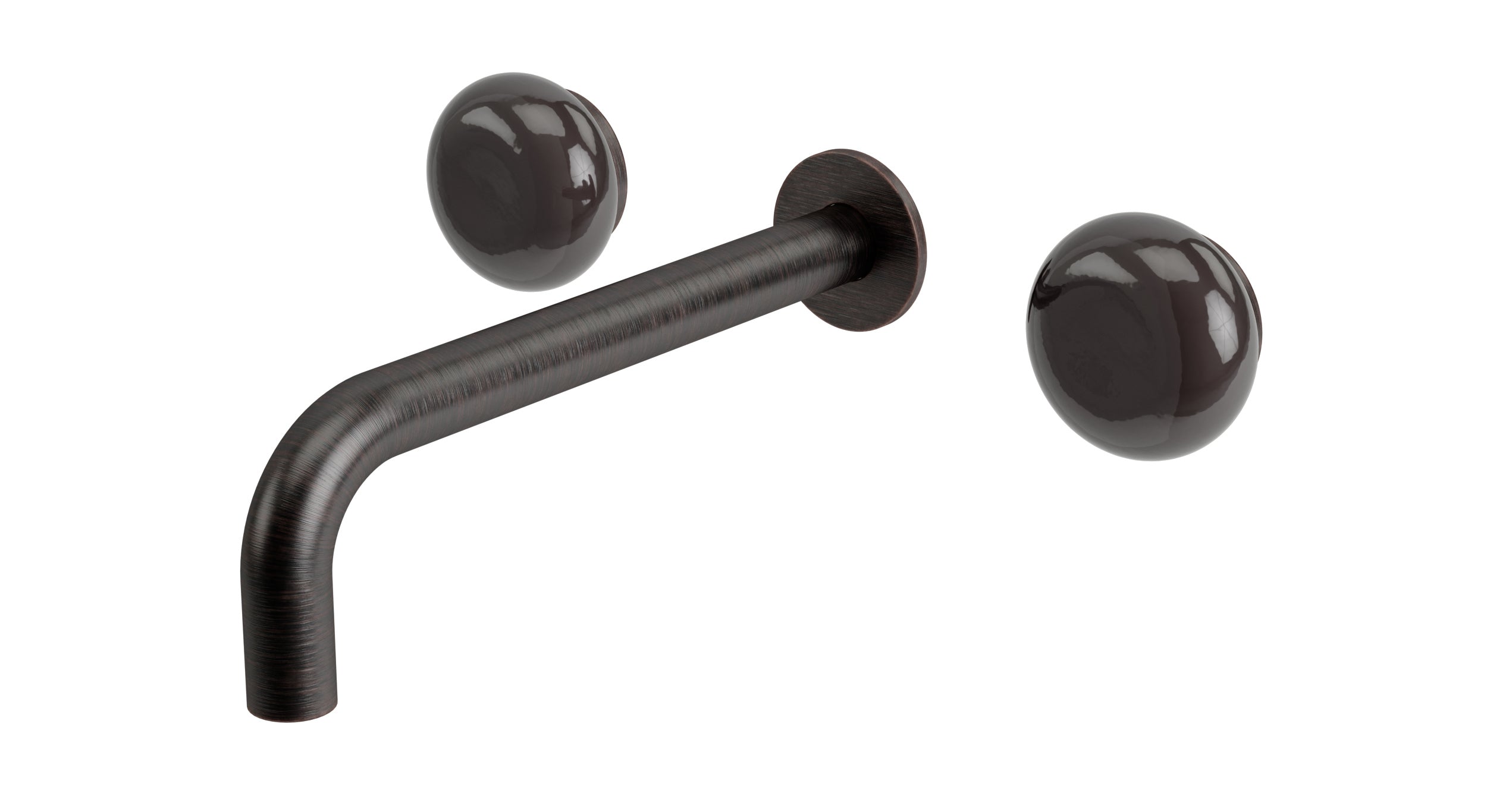 Foundry Two Handle Wall Mount 7.5" Lavatory Faucet with Pebble Ceramic Knob Handles in Antique Bronze