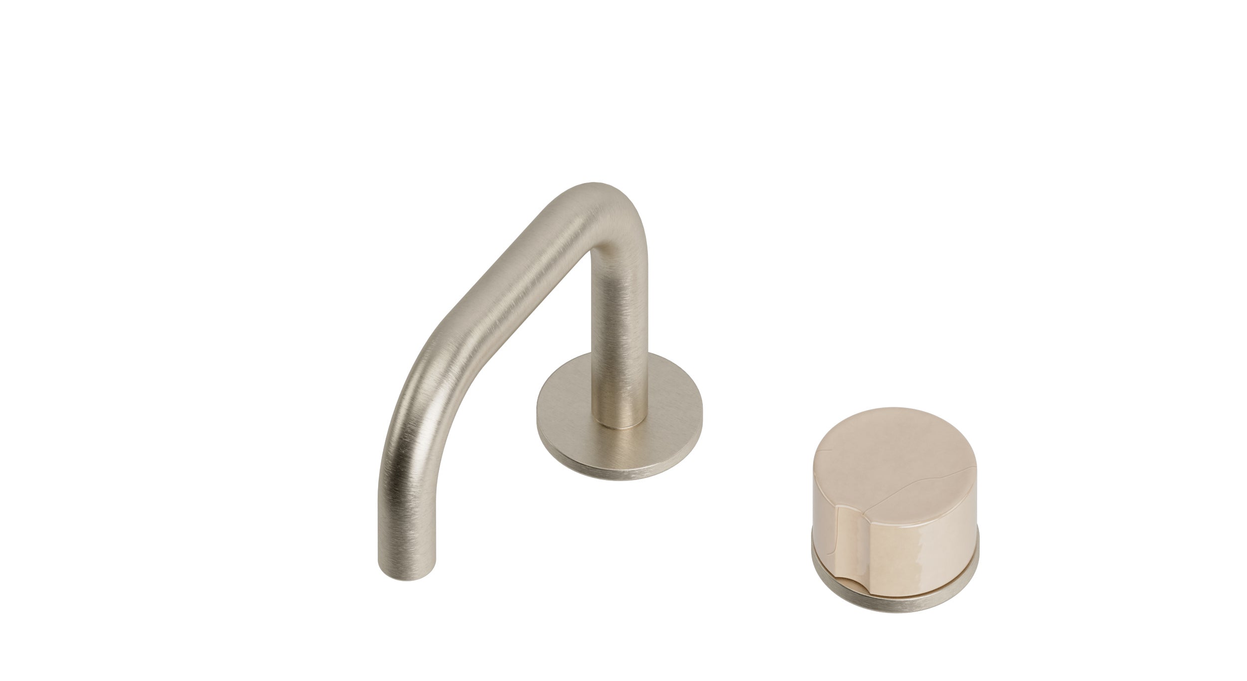 Foundry One Handle Deck Mount Squaretop Lavatory Faucet with Groove Ceramic Knob Handle in Satin Nickel