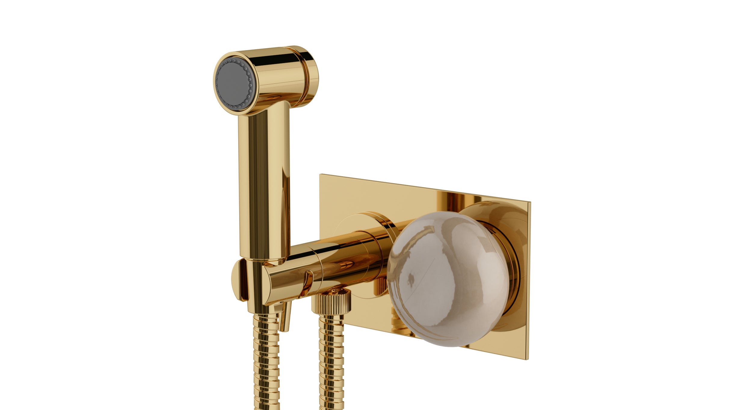 Foundry One Handle Wall Mount Bidet Trim with Pebble Ceramic Knob Handle in Polished Brass