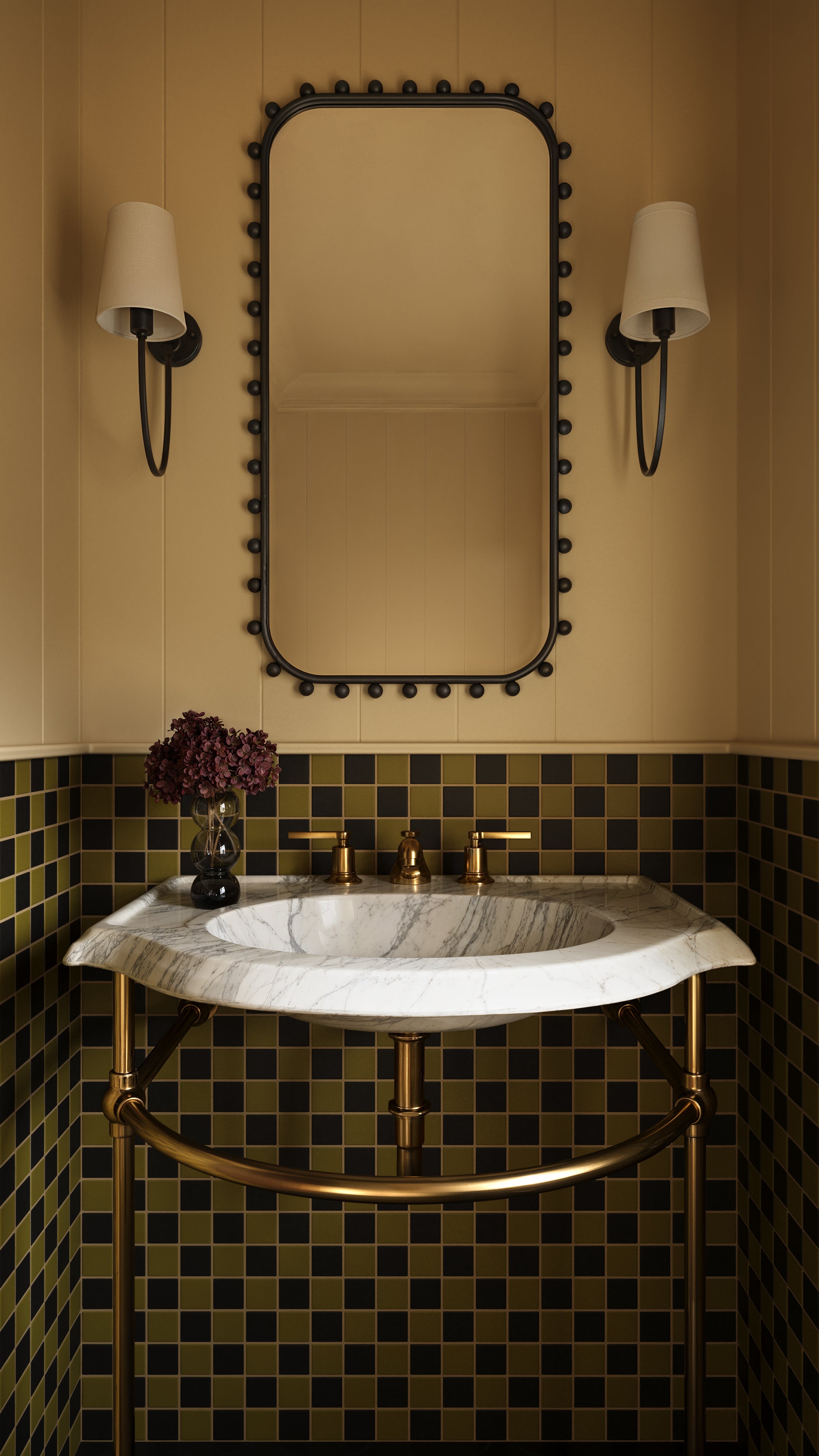 2x2 Checkerboard Sheeted Original Ceramic Tile in Chaparral Matte & Raven Matte