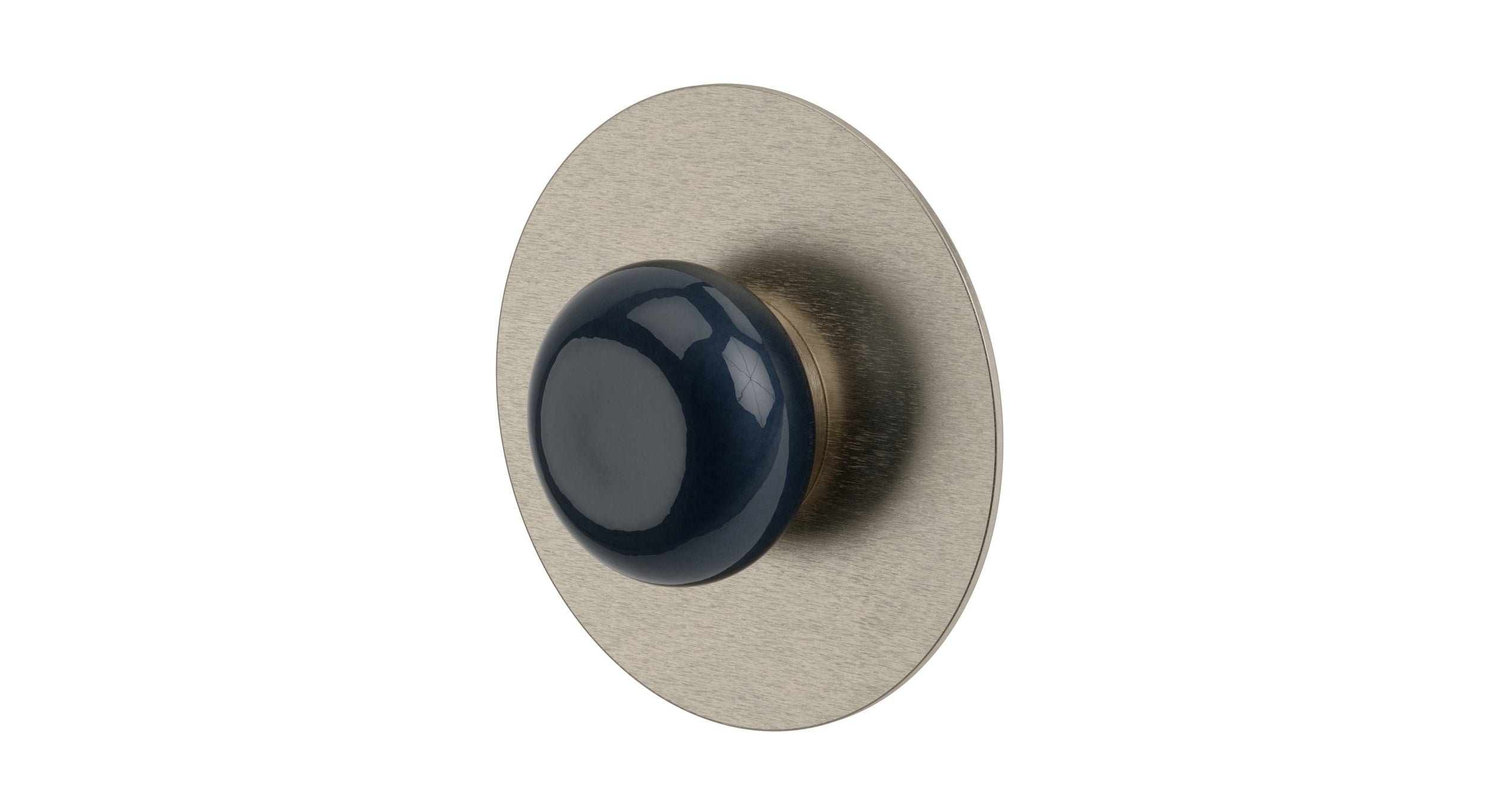 Foundry One Handle Wall Mount Shower Trim with Pebble Ceramic Knob Handle in Satin Nickel