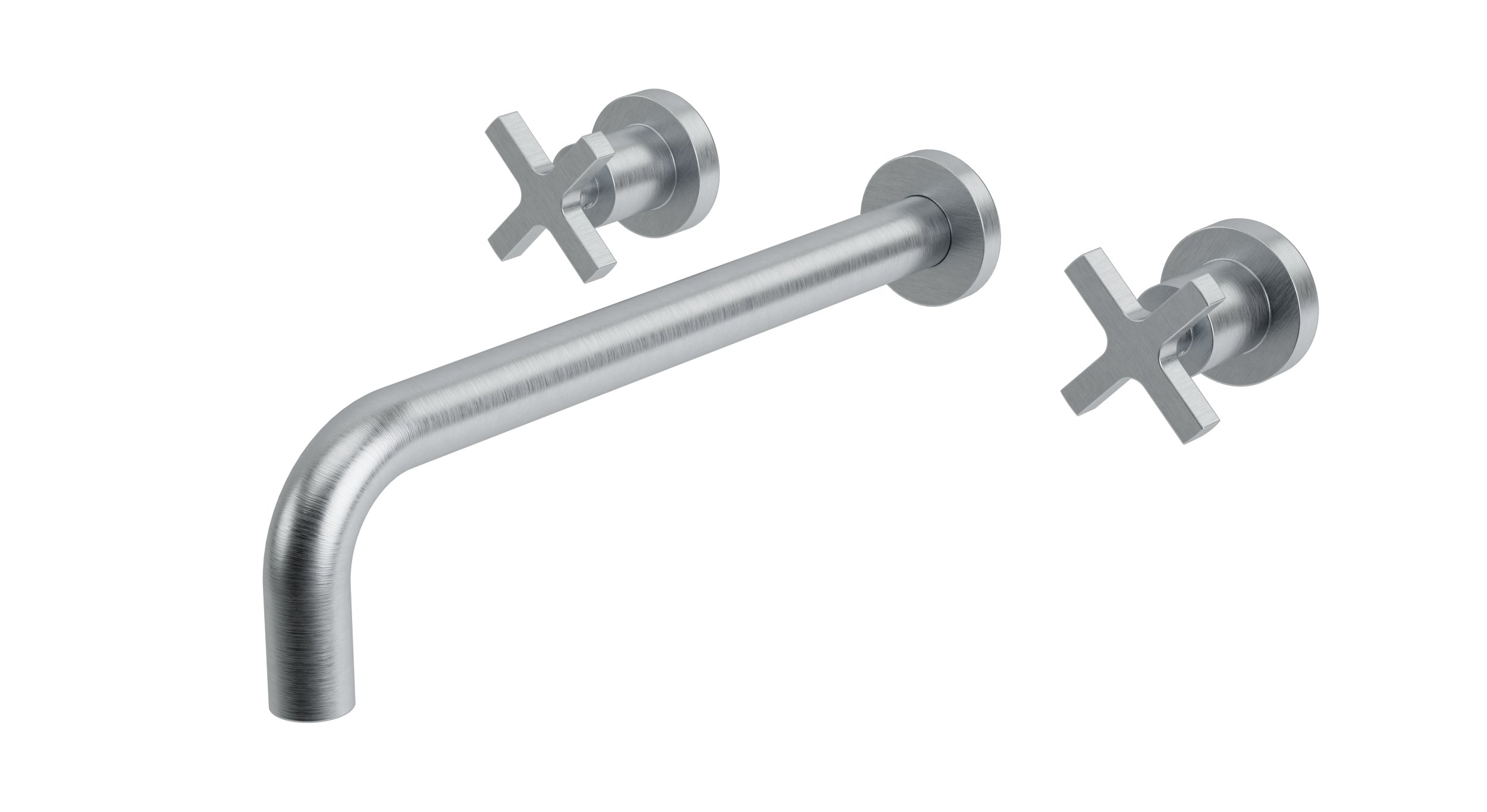Flatiron Two Handle Wall Mount 12" Lavatory Faucet with Linear Cross Handles in Satin Chrome
