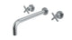 Flatiron Two Handle Wall Mount 12" Lavatory Faucet with Linear Cross Handles in Satin Chrome