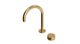 Foundry One Handle Deck Mount Gooseneck Lavatory Faucet with Barrel Knob Handle in Satin Brass