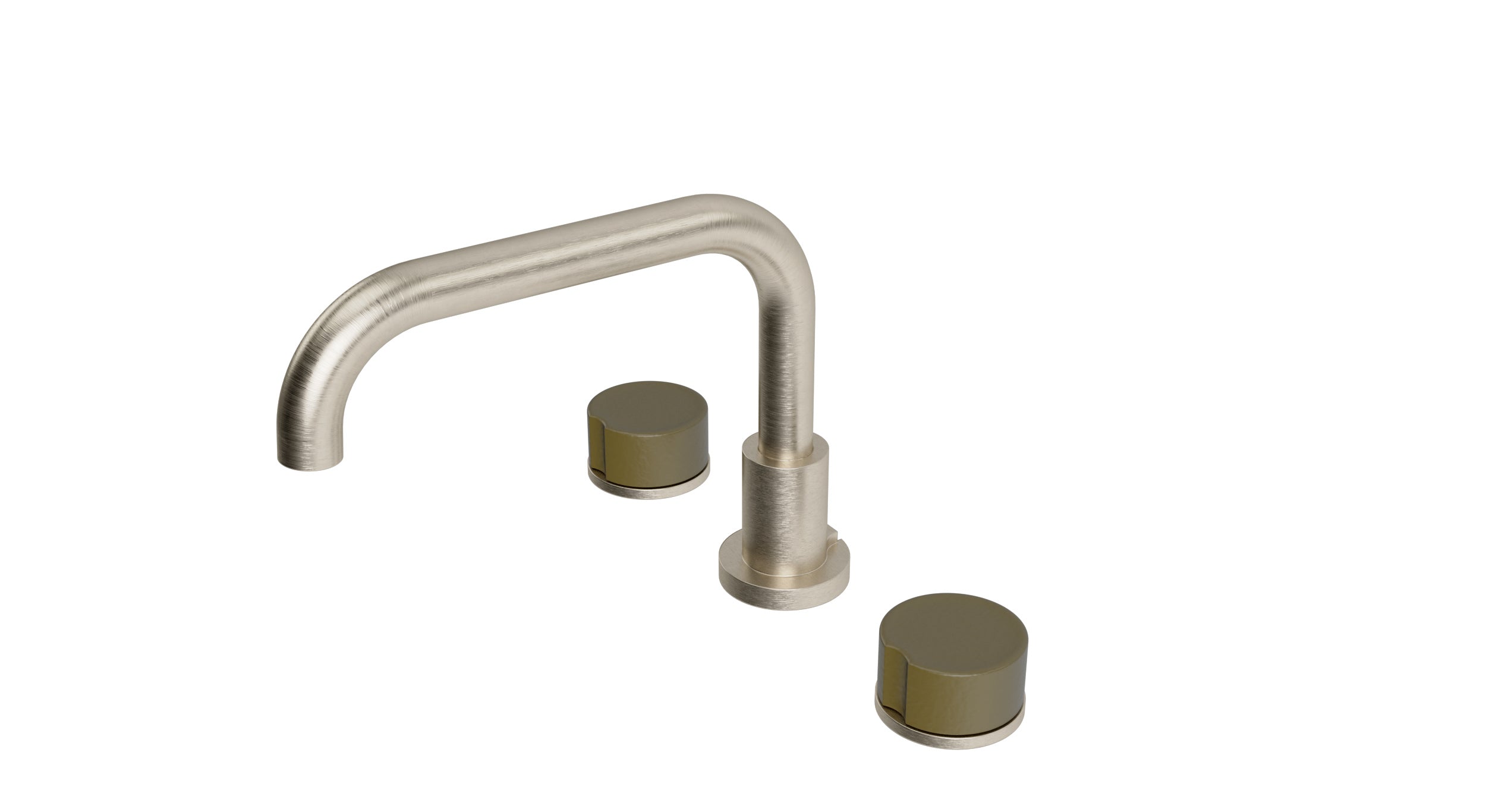 Foundry Two Handle Deck Mount Squaretop Bath Trim with Groove Ceramic Knob Handles in Satin Nickel