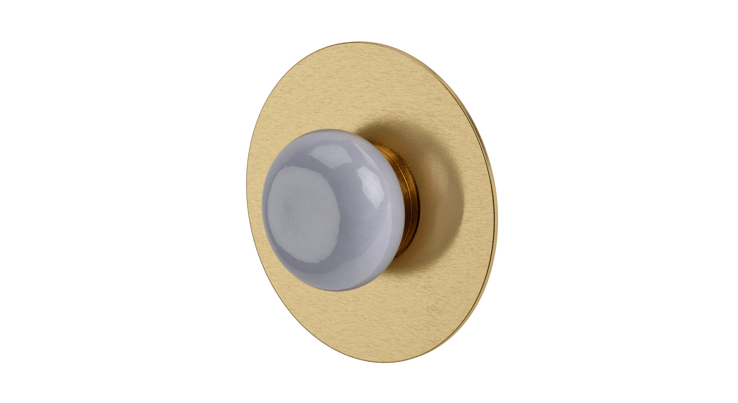 Foundry One Handle Wall Mount Shower Trim with Pebble Ceramic Knob Handle in Satin Brass