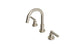 Flatiron Two Handle Deck Mount Short Gooseneck Lavatory Faucet with Linear Lever Handles in Satin Nickel