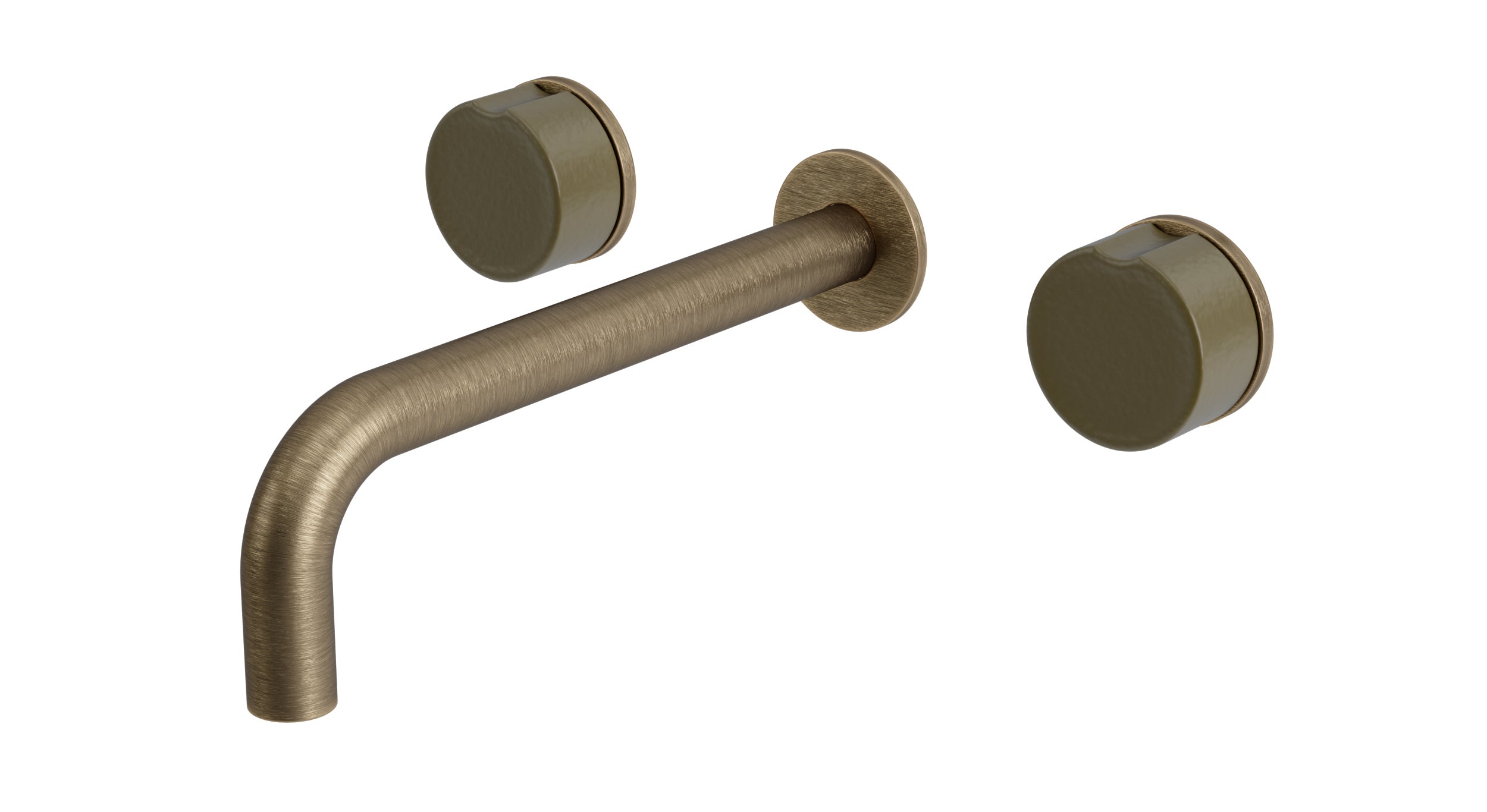 Foundry Two Handle Wall Mount 7.5" Lavatory Faucet with Groove Ceramic Knob Handles in Antique Brass