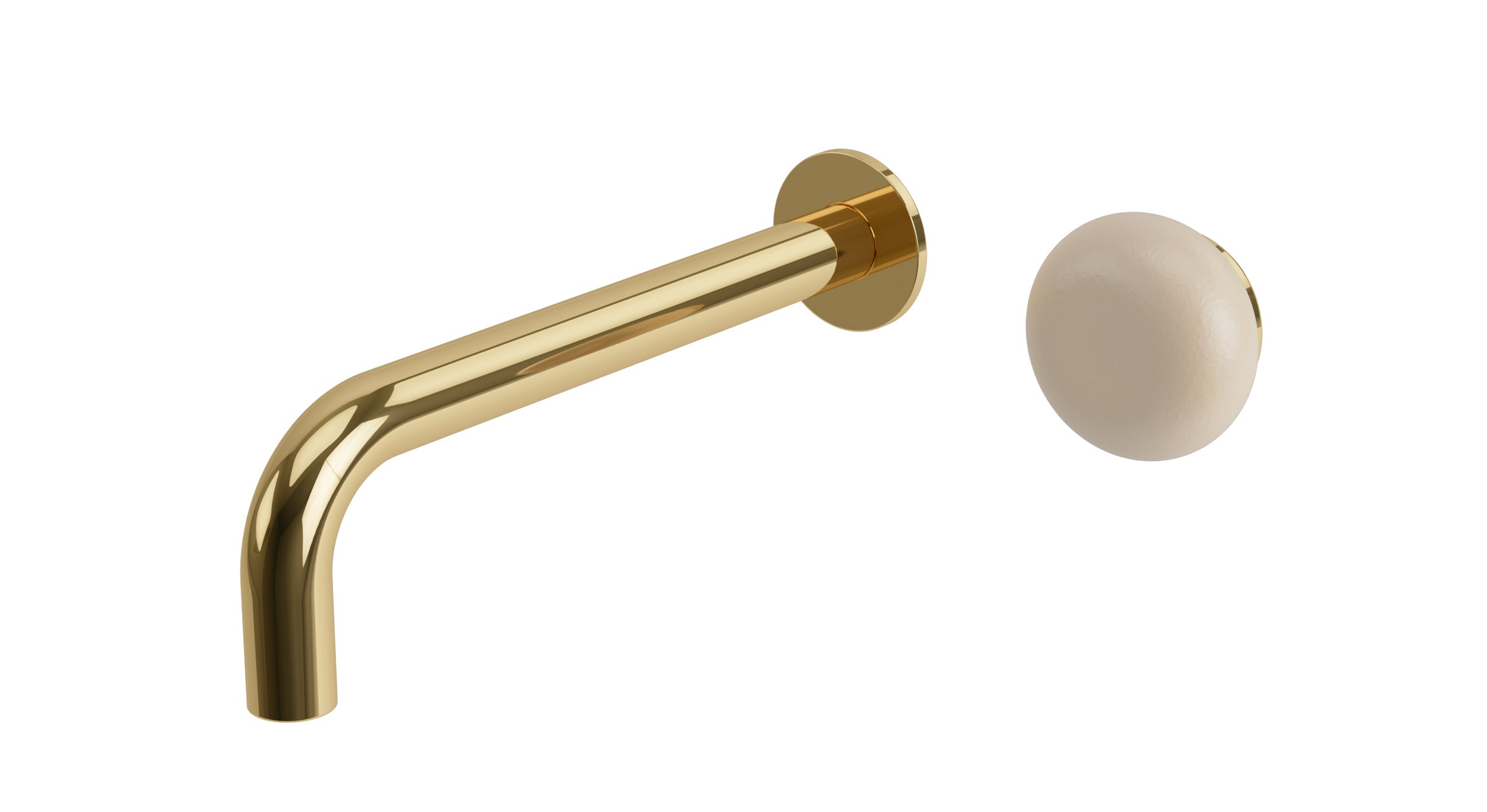 Foundry One Handle Wall Mount 7.5" Lavatory Faucet with Pebble Ceramic Knob Handle in Polished Brass