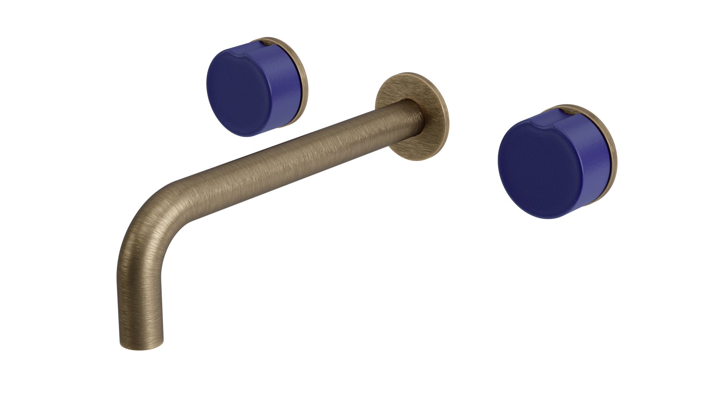 Foundry Two Handle Wall Mount 7.5" Lavatory Faucet with Groove Ceramic Knob Handles in Antique Brass