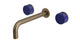 Foundry Two Handle Wall Mount 7.5" Lavatory Faucet with Groove Ceramic Knob Handles in Antique Brass