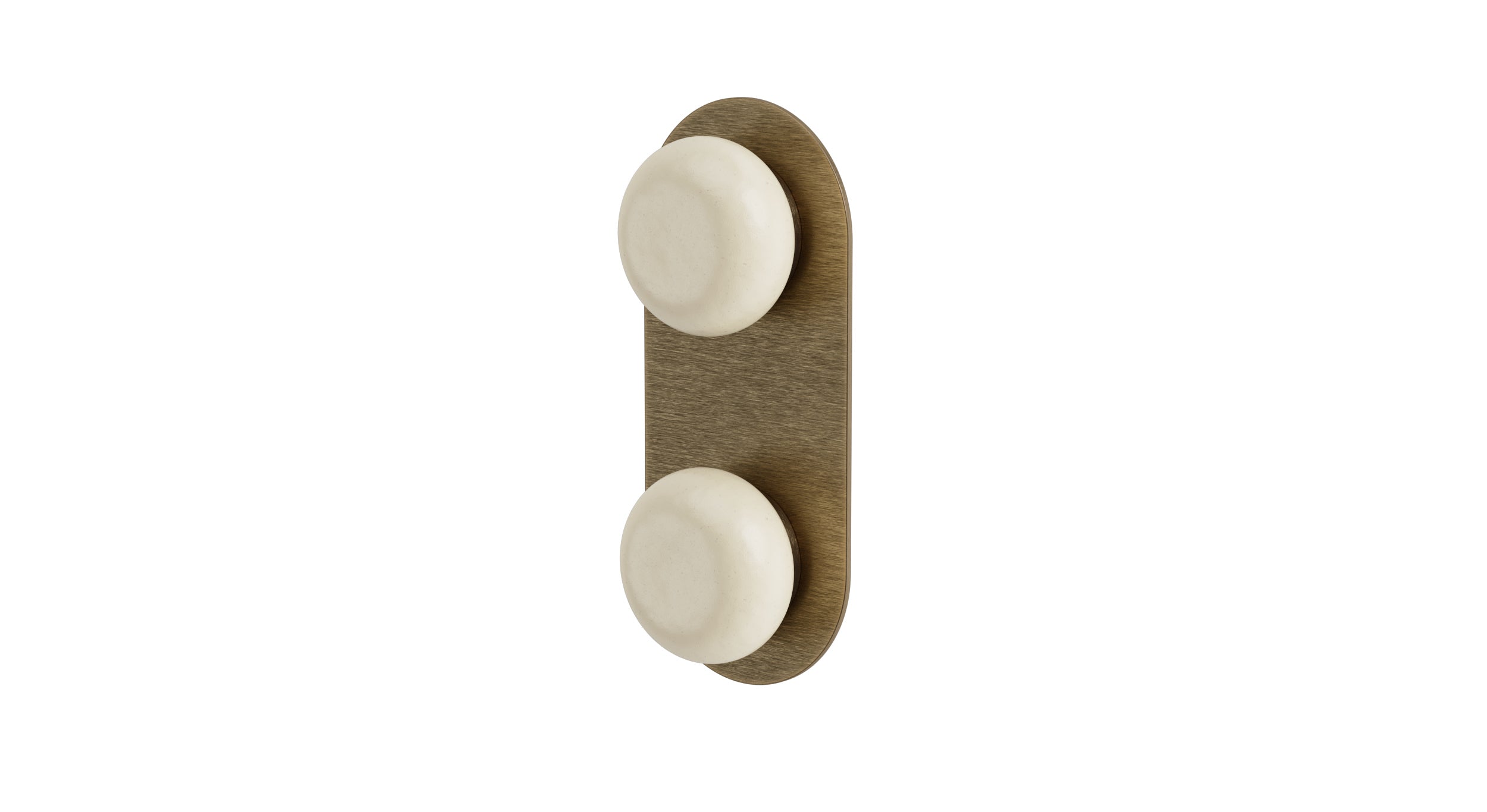 Foundry Two Handle Wall Mount Shower Trim with Pebble Ceramic Knob Handles in Antique Brass