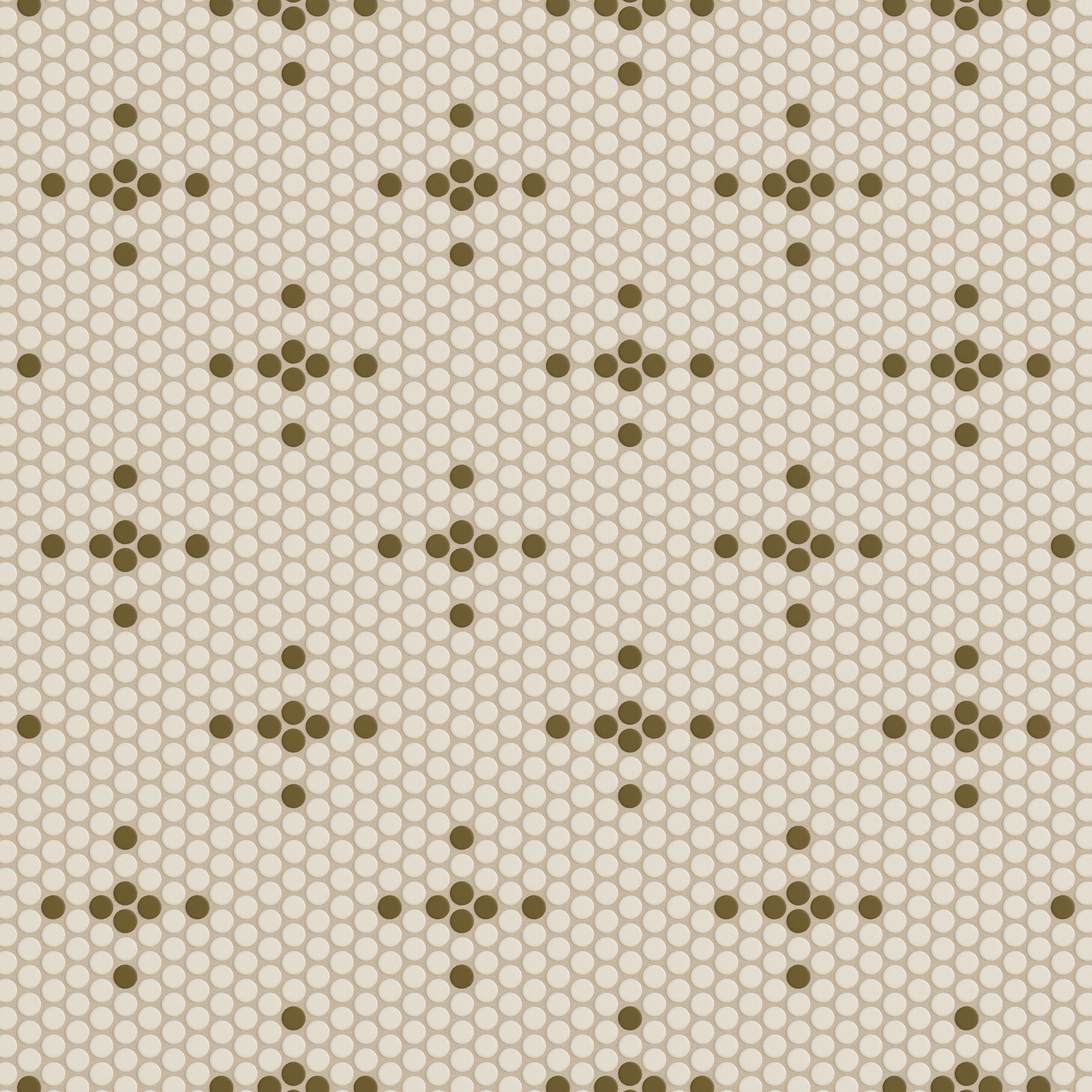 1" Penny Round Sparkle Sheeted Original Ceramic Tile in Sand Dune Matte & Chaparral Matte