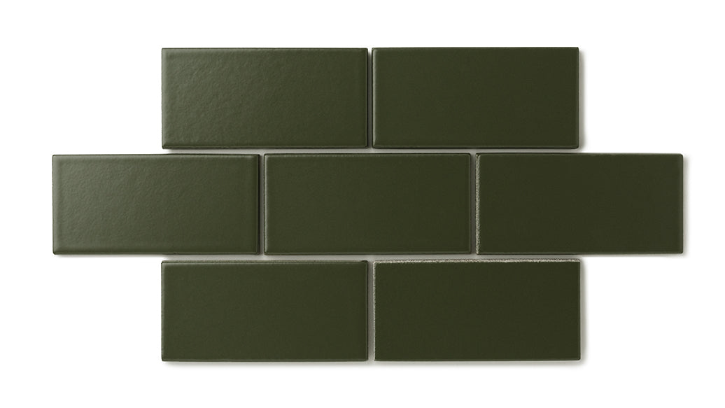 2x4 Straight Set Sheeted Natural Press Ceramic Mosaic Tile in Green Apatite Matte