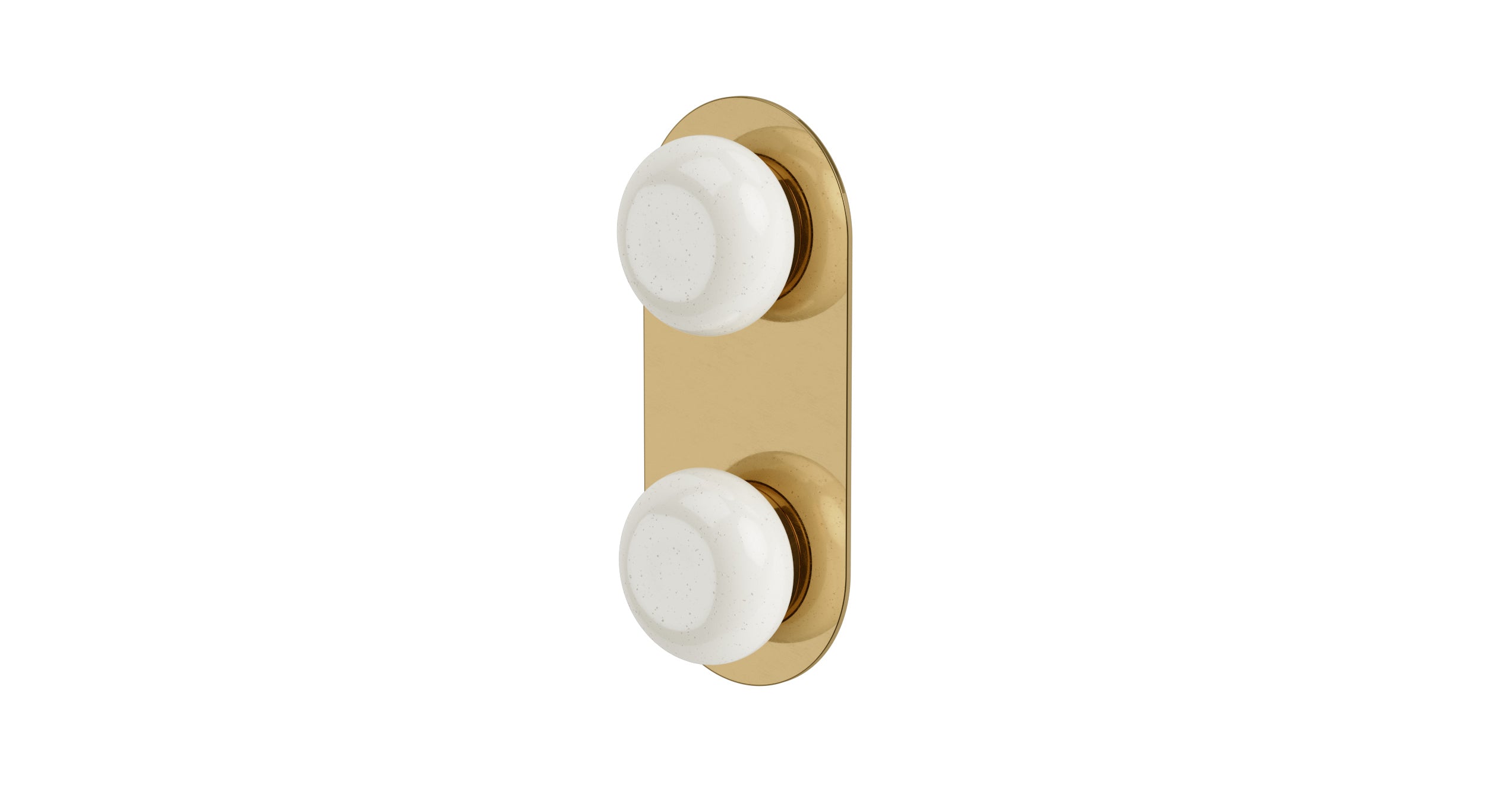 Foundry Two Handle Wall Mount Shower Trim with Pebble Ceramic Knob Handles in Uncoated Polished Brass