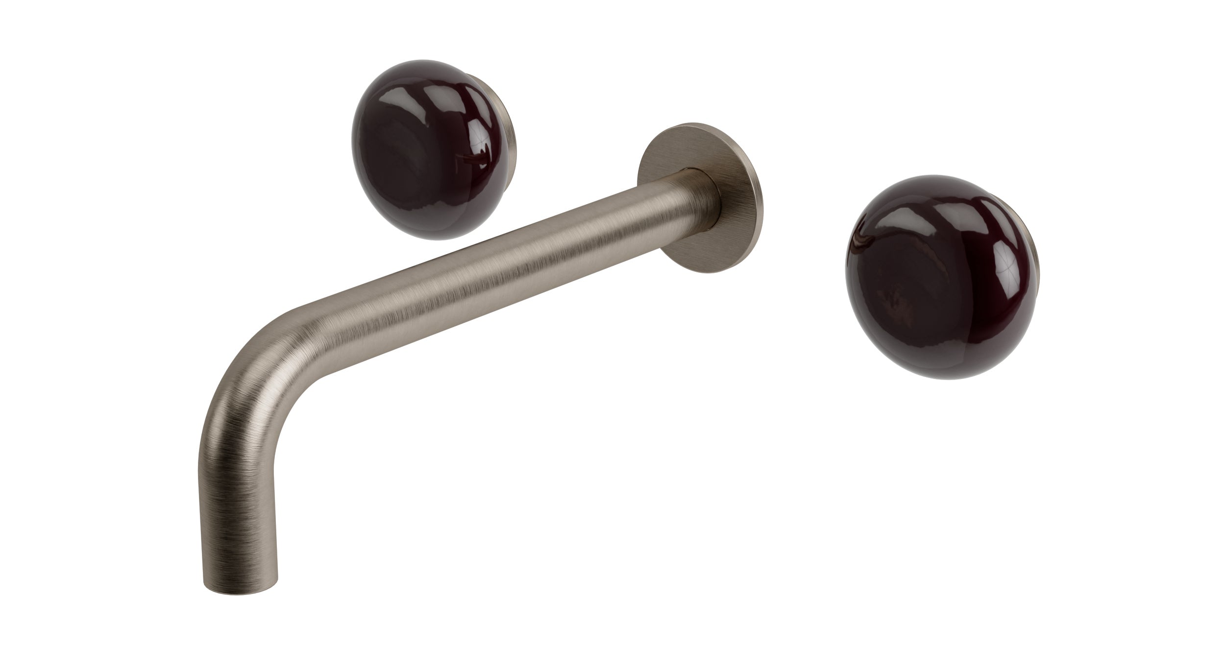 Foundry Two Handle Wall Mount 7.5" Lavatory Faucet with Pebble Ceramic Knob Handles in Antique Nickel