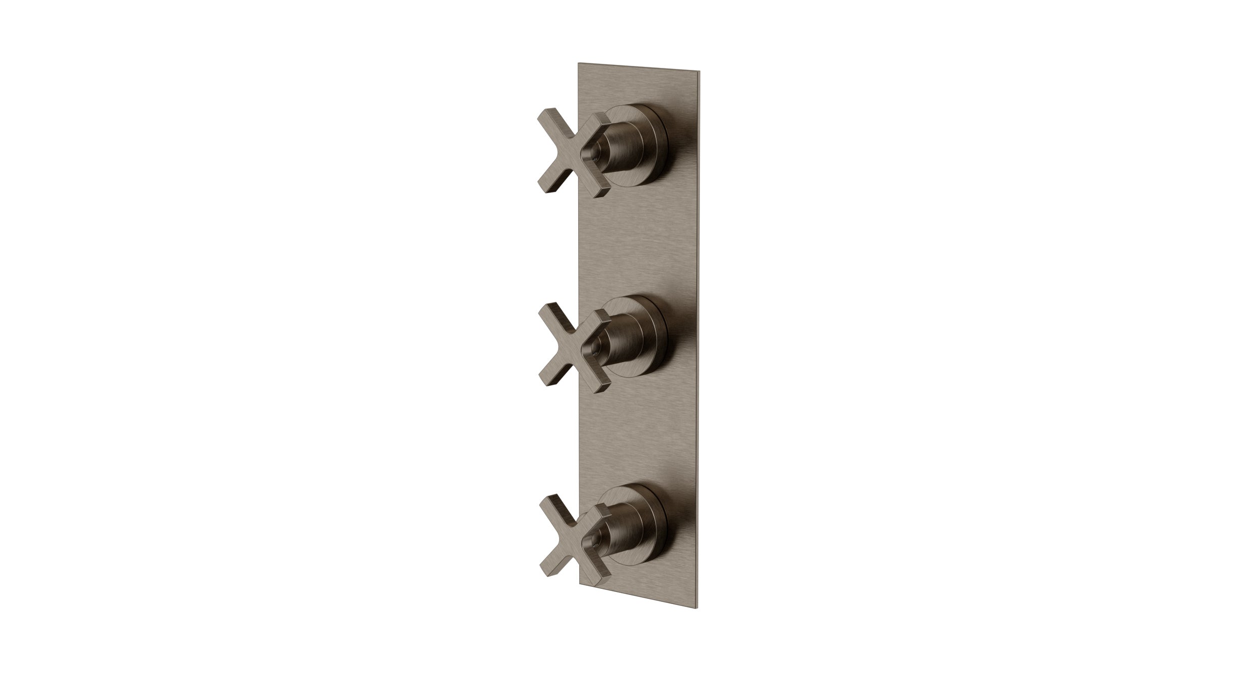 Flatiron Three Handle Wall Mount Shower Trim with Linear Cross Handles in Antique Nickel