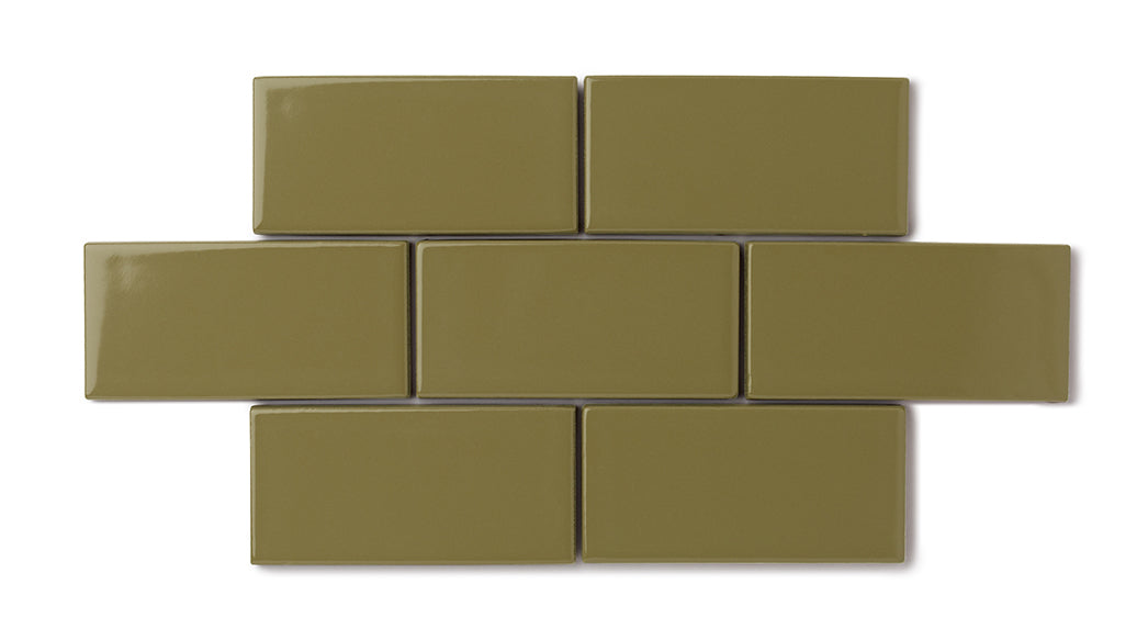 2x4 Straight Set Sheeted Natural Press Ceramic Mosaic Tile in Sap Green Gloss