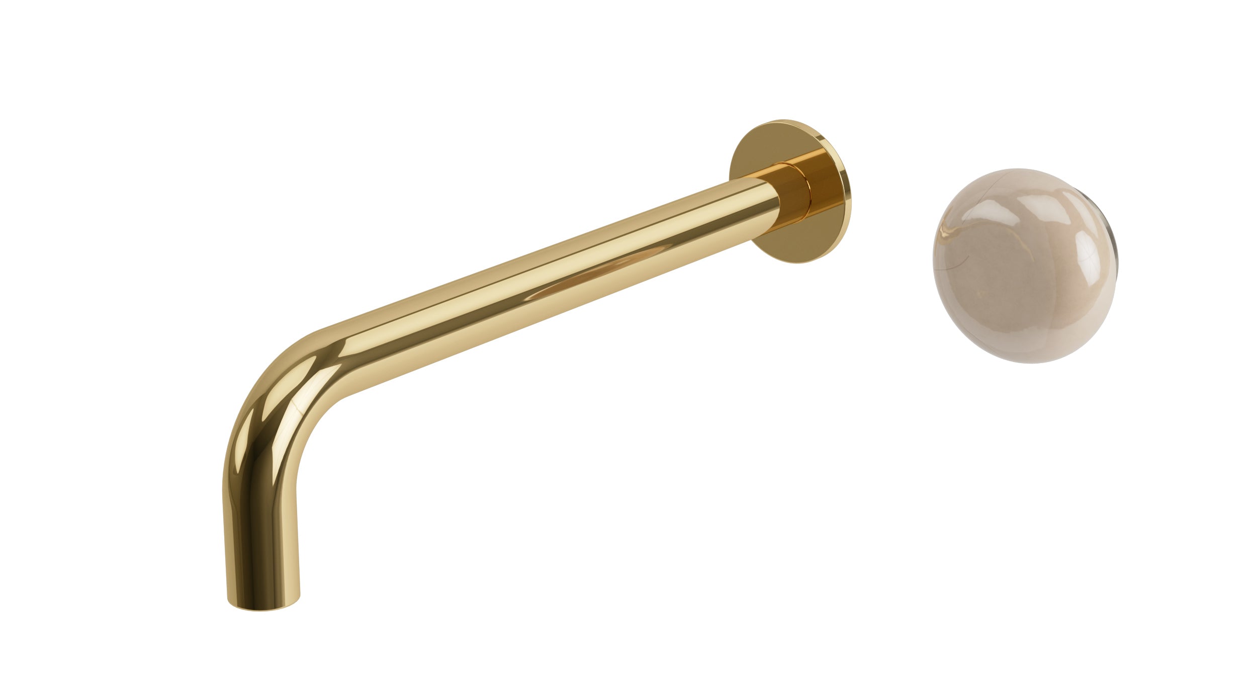 Foundry One Handle Wall Mount 10" Lavatory Faucet with Pebble Ceramic Knob Handle in Polished Brass