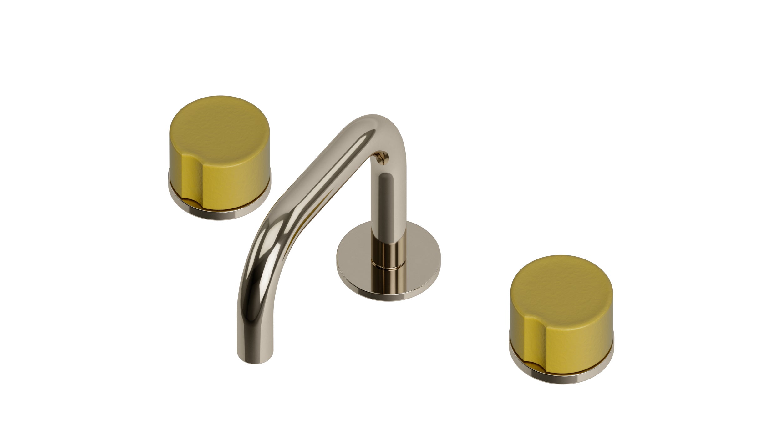 Foundry Two Handle Deck Mount Squaretop Lavatory Faucet with Groove Ceramic Knob Handles in Polished Nickel