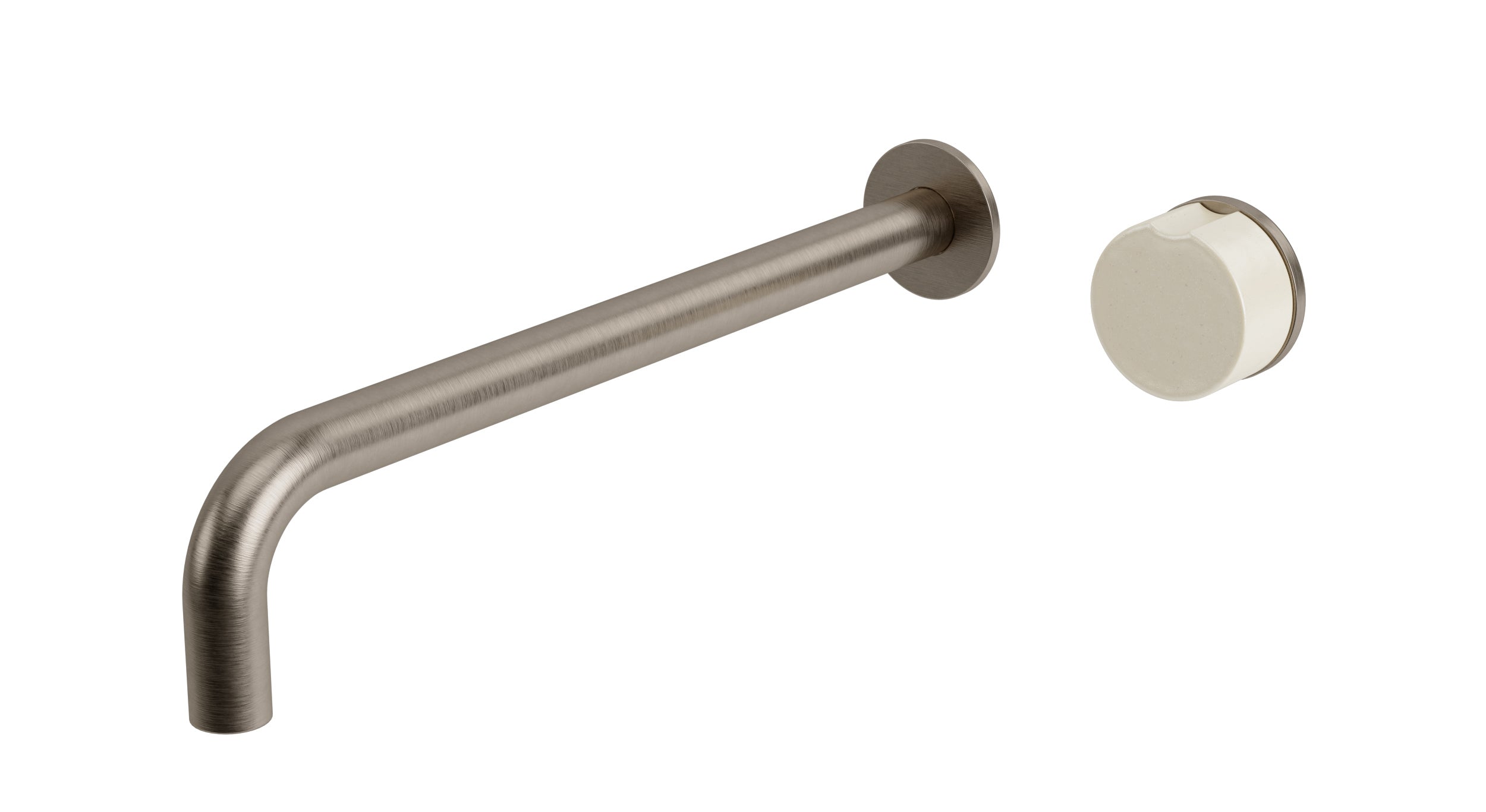 Foundry One Handle Wall Mount 12" Lavatory Faucet with Pebble Ceramic Knob Handle in Antique Nickel