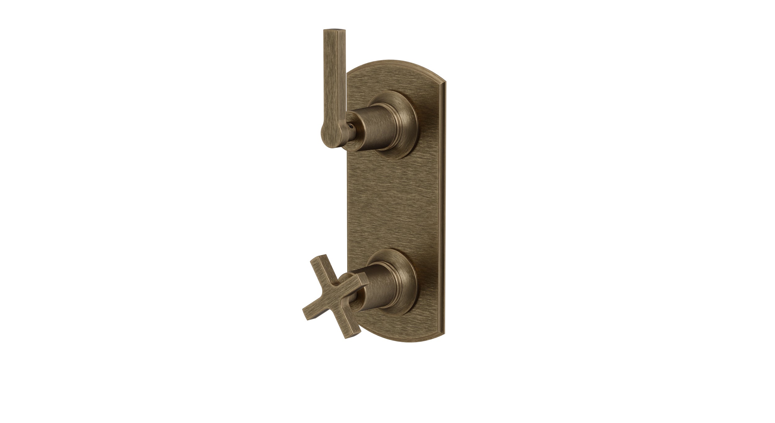 Emerson Two Handle Wall Mount Shower Trim with Classic Cross/Classic Lever Handles in Antique Brass