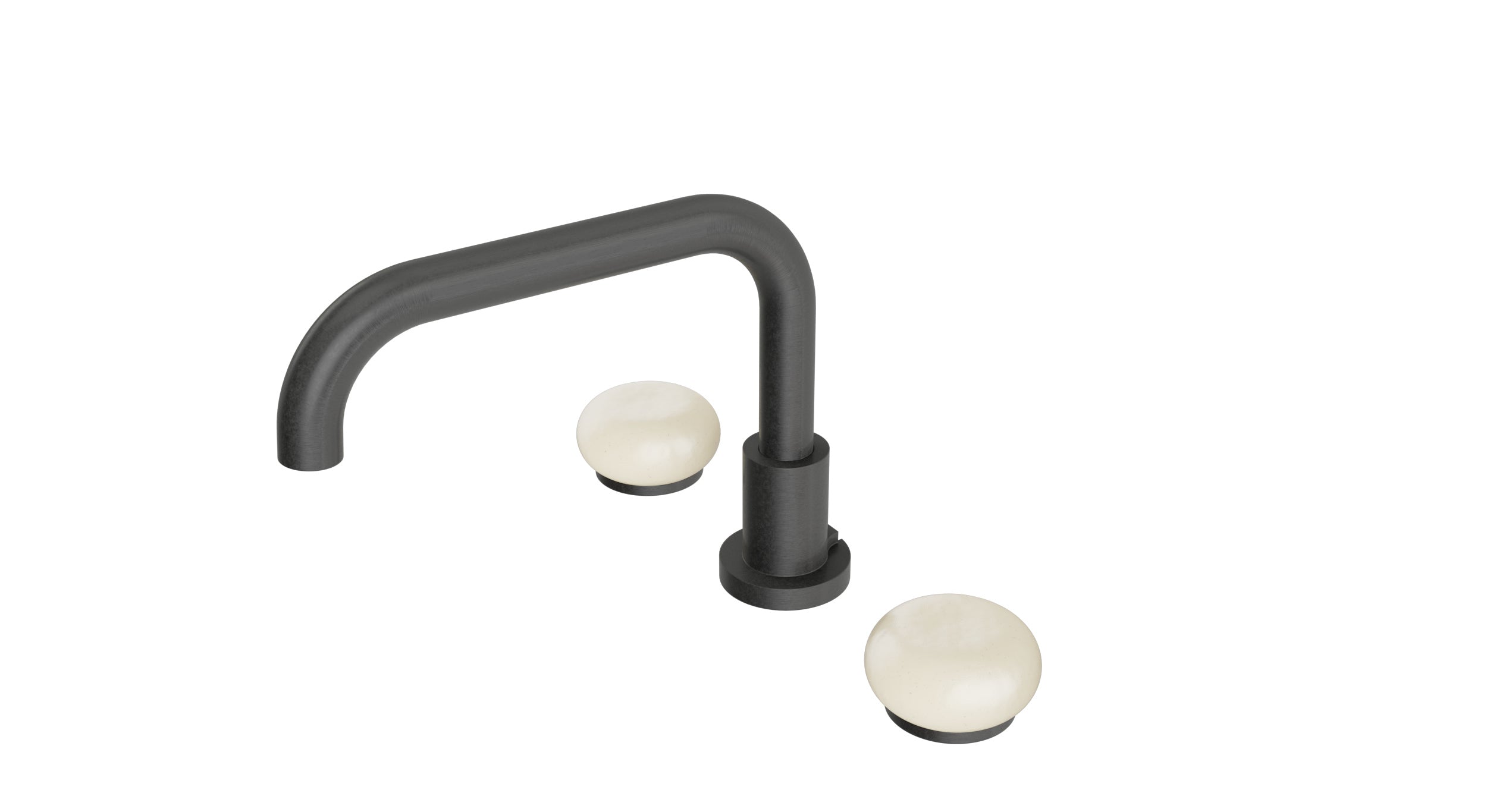 Foundry Two Handle Deck Mount Squaretop Bath Trim with Pebble Ceramic Knob Handles in Blackened Nickel