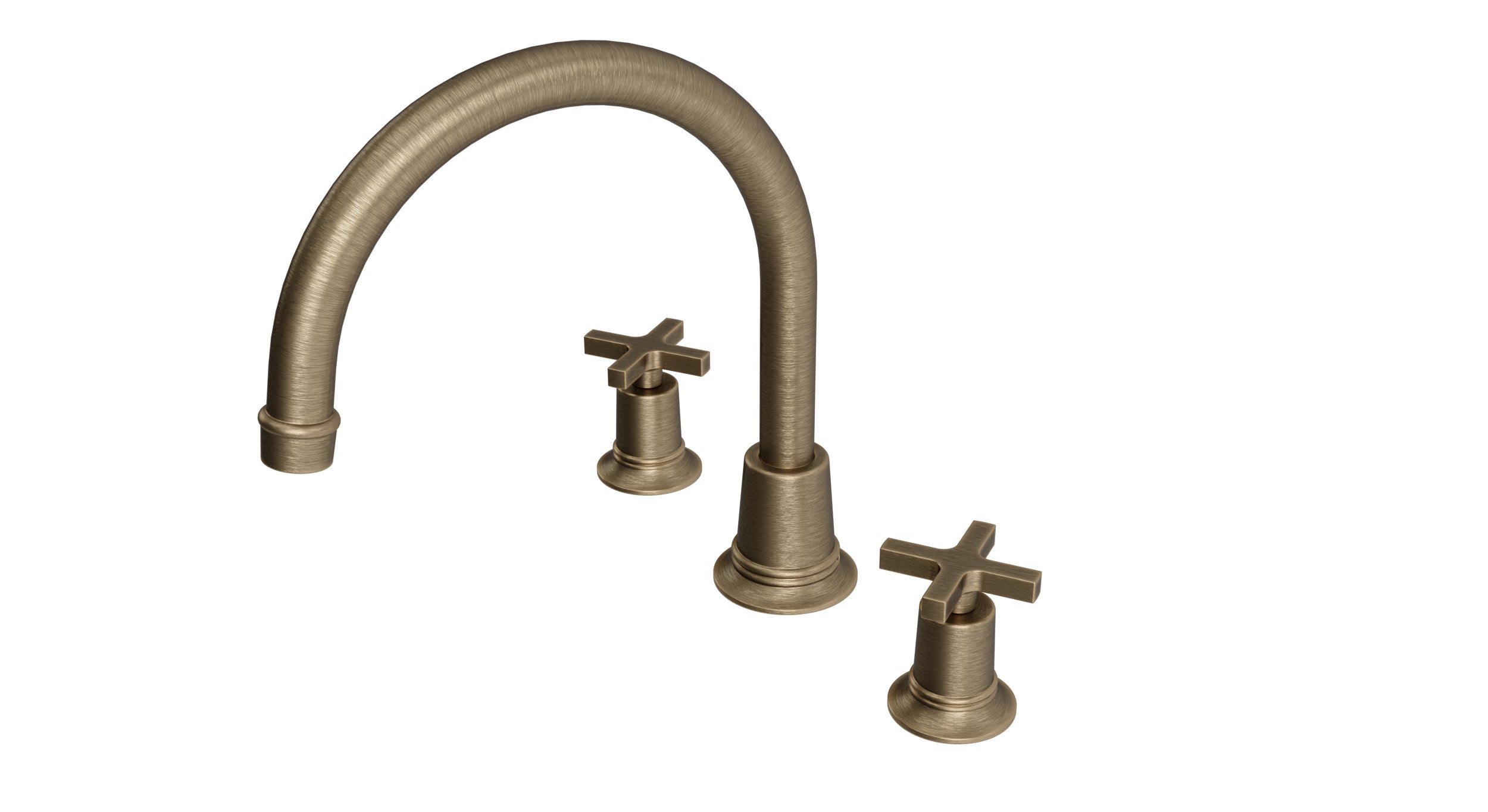 Emerson Two Handle Deck Mount Gooseneck Bath Trim with Classic Cross Handles in Antique Brass