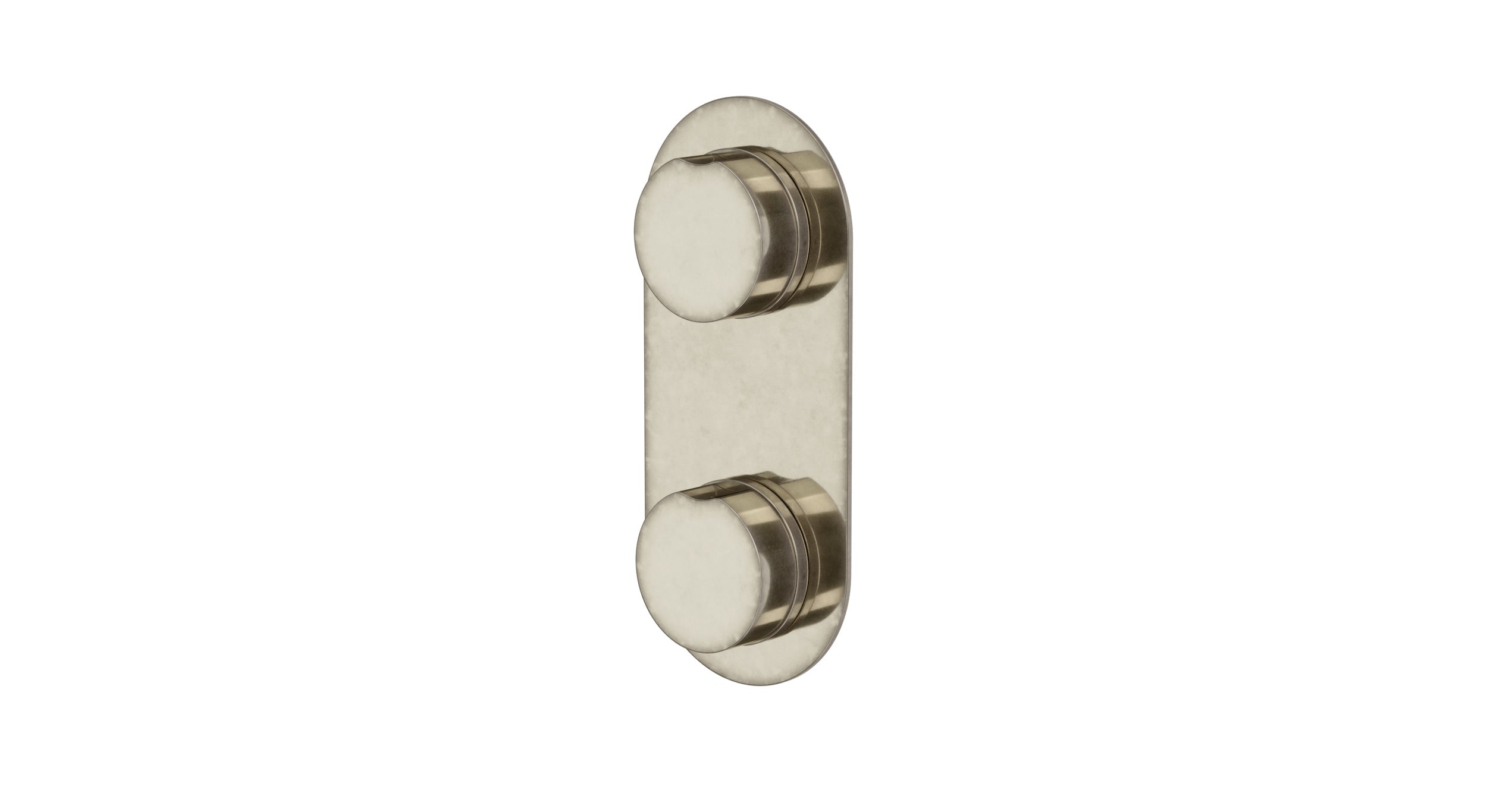 Foundry Two Handle Wall Mount Shower Trim with Barrel Knob Handles in French Nickel