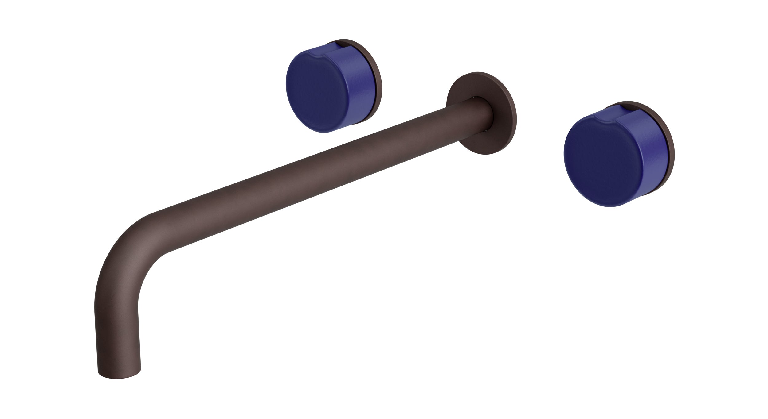 Foundry Two Handle Wall Mount 12" Lavatory Faucet with Groove Ceramic Knob Handles in Architectural Copper