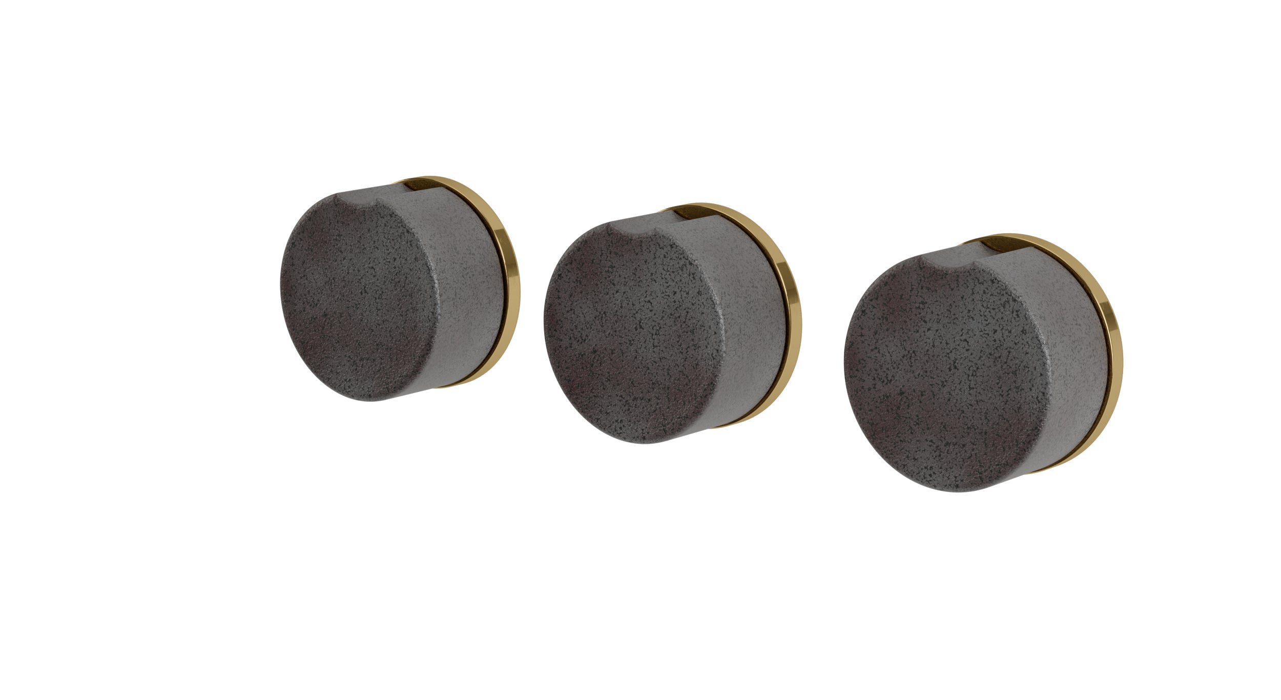 Foundry Three Handle Wall Mount Bath Trim with Diverter/Volume Control and Groove Ceramic Knob Handles in Uncoated Polished Brass