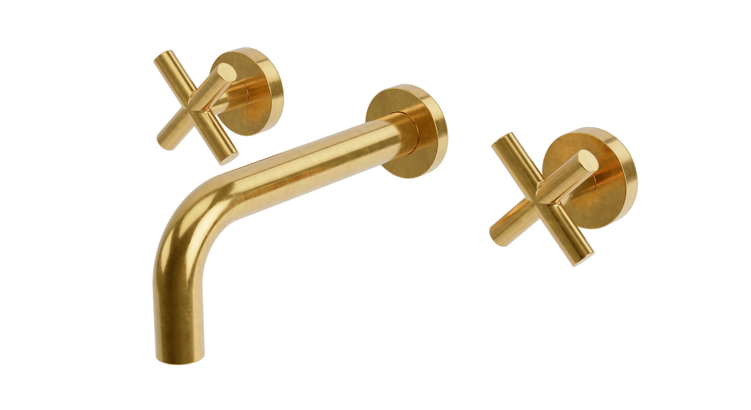 Contour Two Handle Wall Mount 7.5" Lavatory Faucet with Soft Cross Handles in French Brass