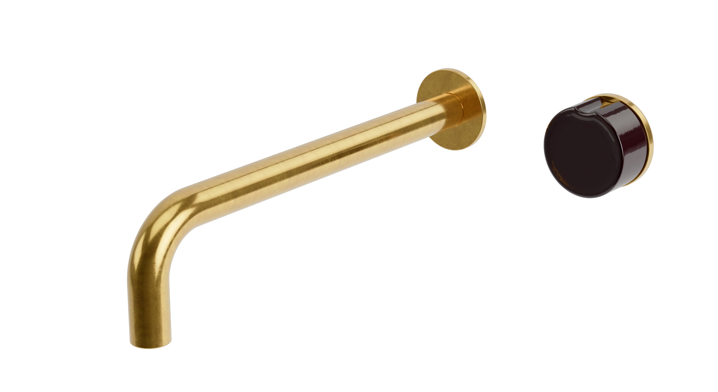 Foundry One Handle Wall Mount 10" Lavatory Faucet with Groove Ceramic Knob Handle in French Brass