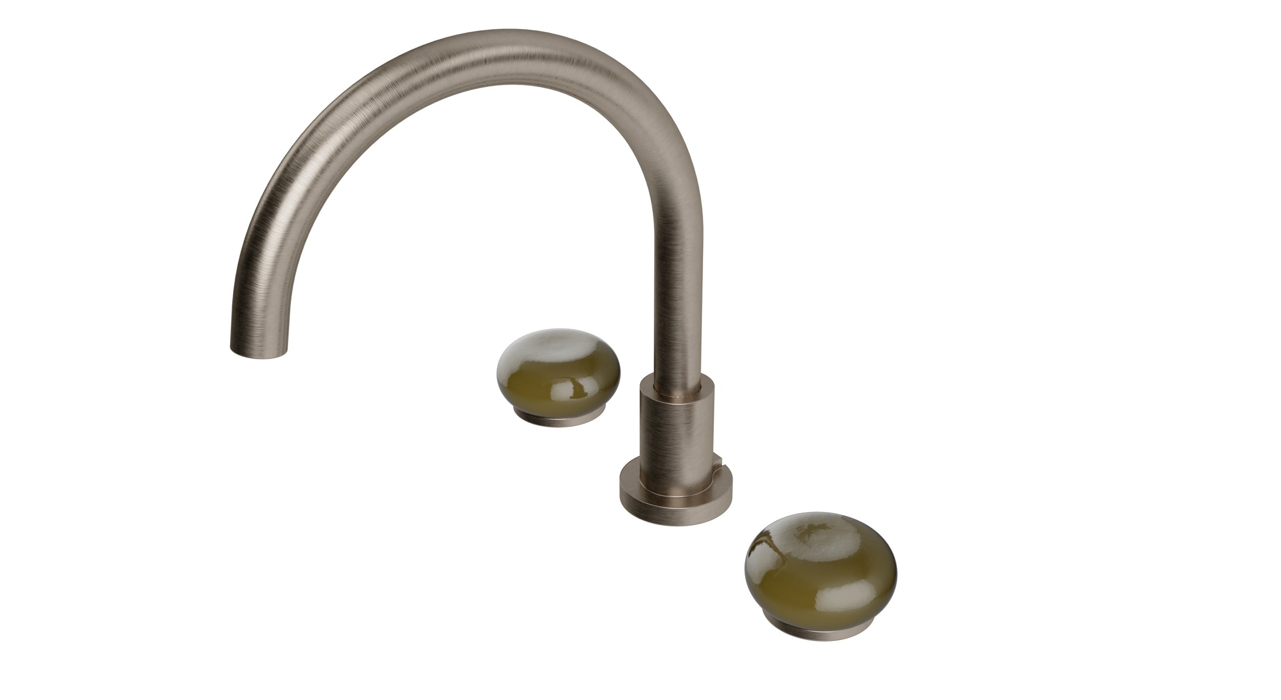 Foundry Two Handle Deck Mount Gooseneck Bath Trim with Pebble Ceramic Knob Handles in Antique Nickel