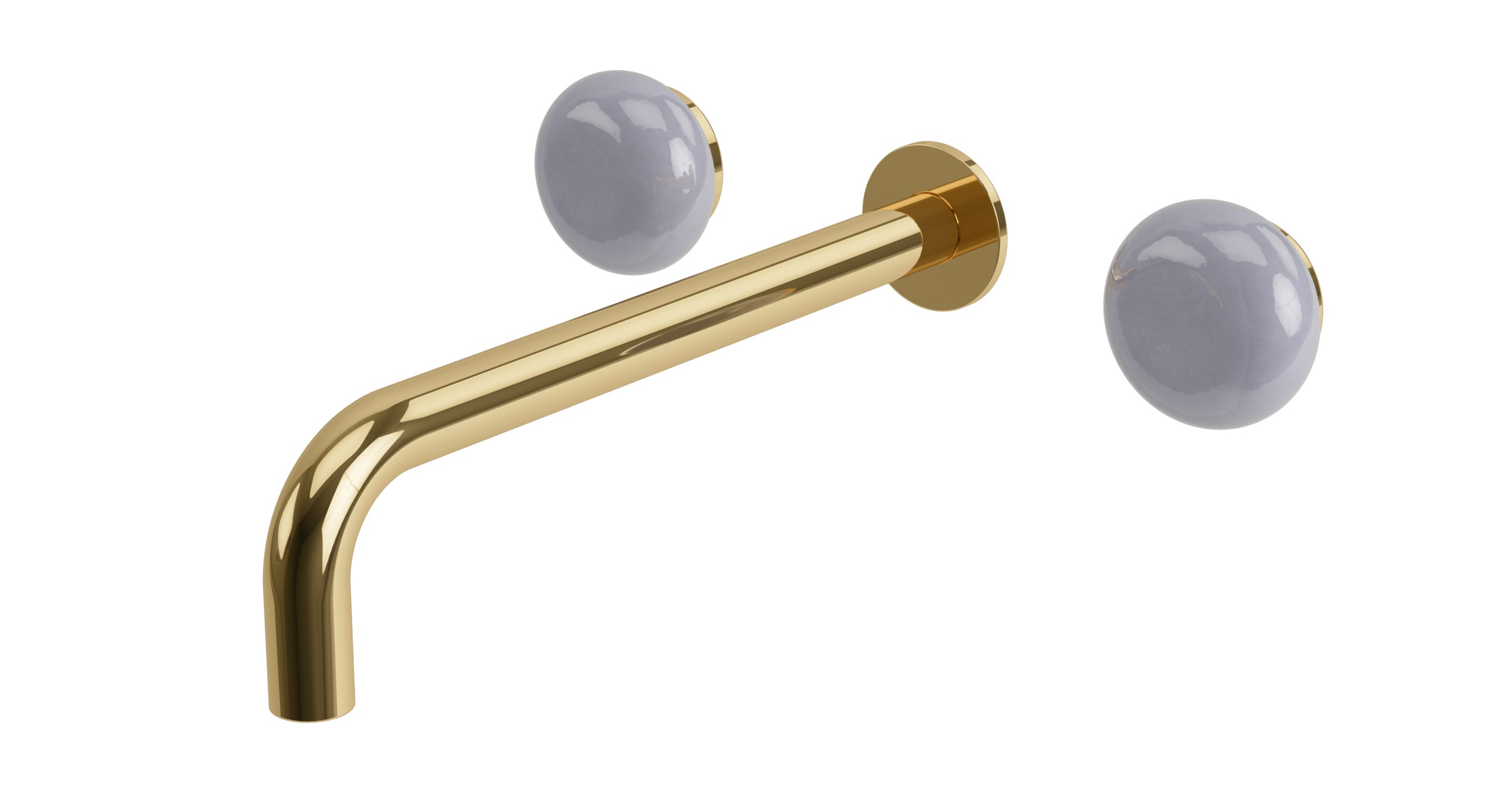 Foundry Two Handle Wall Mount 10" Lavatory Faucet with Pebble Ceramic Knob Handles in Polished Brass