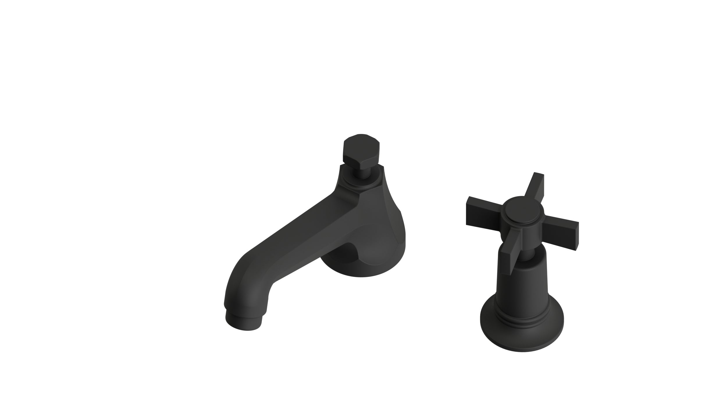 Emerson One Handle Deck Mount Low Hexagon Lavatory Faucet with Defined Cross Handle in Matte Black