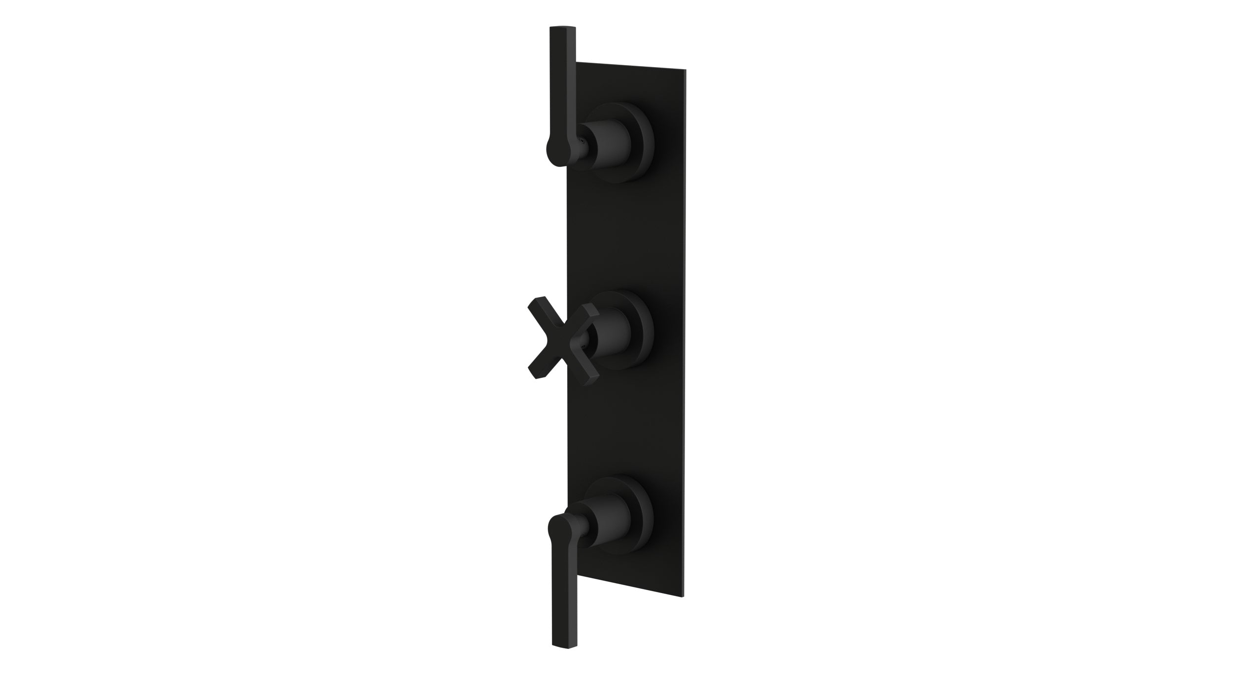 Flatiron Three Handle Wall Mount Shower Trim with Linear Cross/Linear Lever Handles in Matte Black