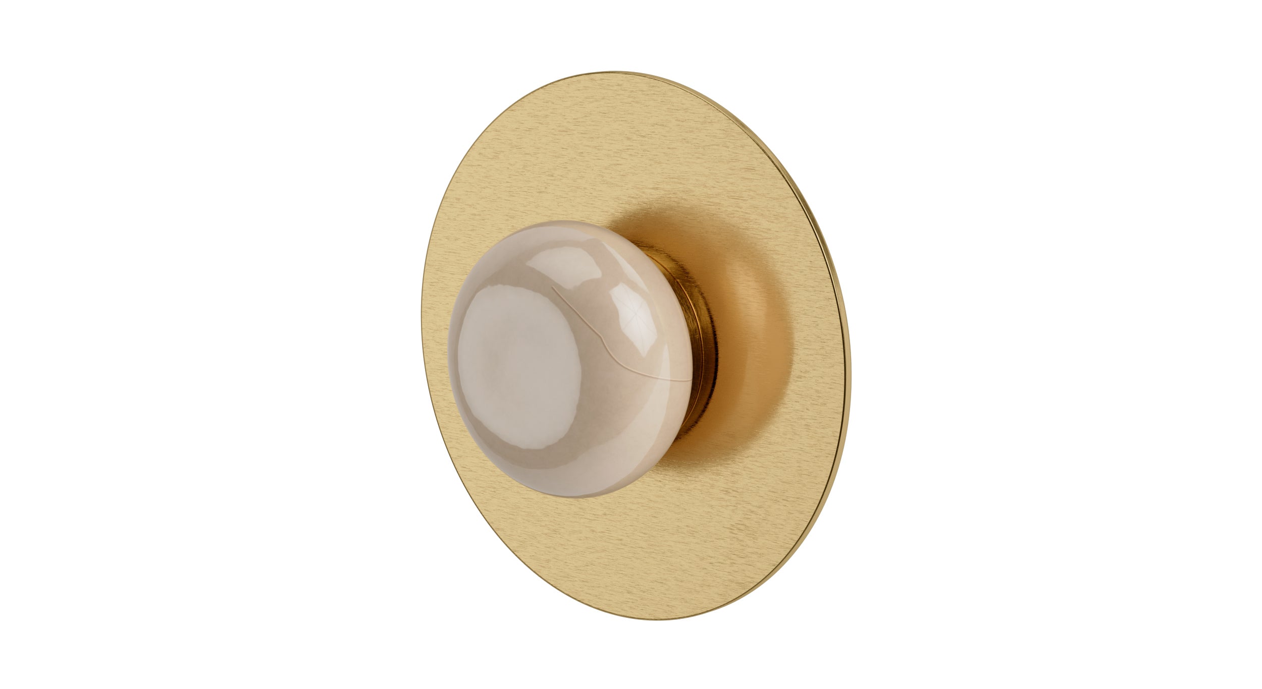 Foundry One Handle Wall Mount Shower Trim with Pebble Ceramic Knob Handle in Satin Brass