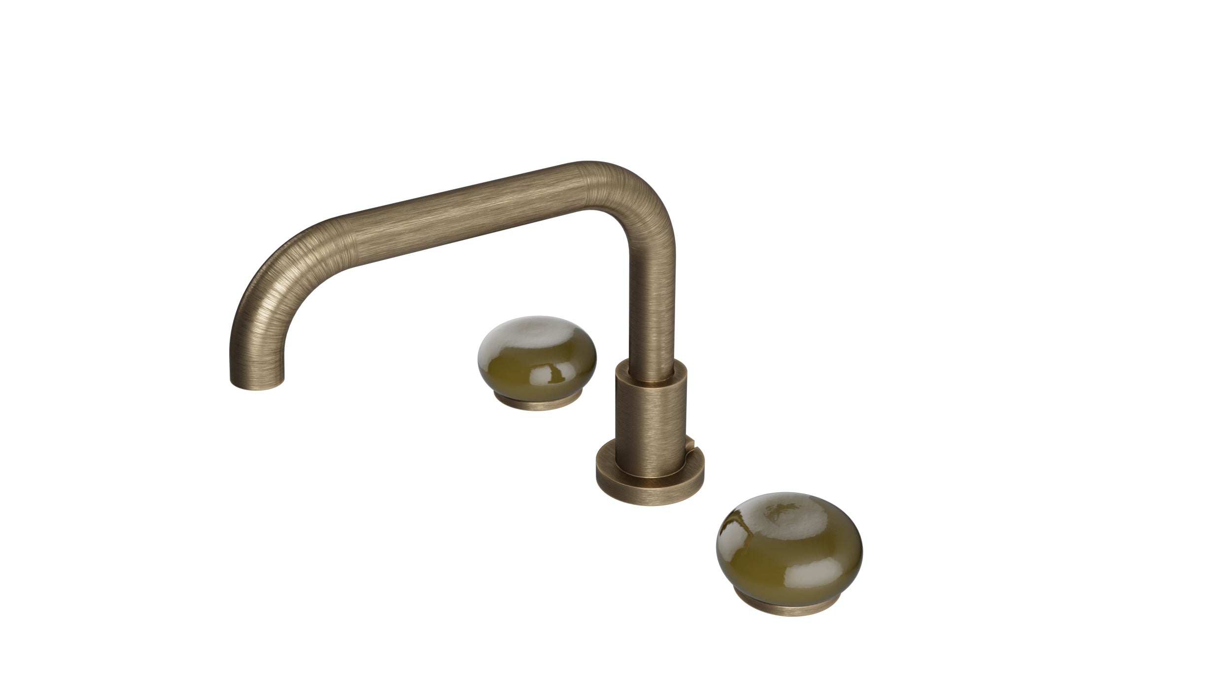 Foundry Two Handle Deck Mount Squaretop Bath Trim with Pebble Ceramic Knob Handles in Antique Brass