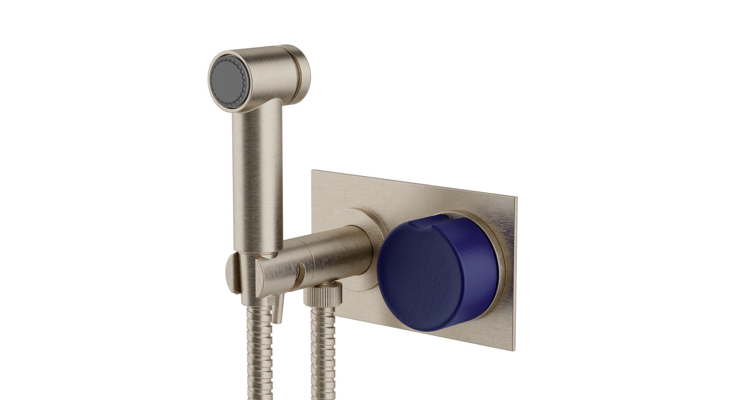 Foundry One Handle Wall Mount Bidet Trim with Groove Ceramic Knob Handle in Satin Nickel