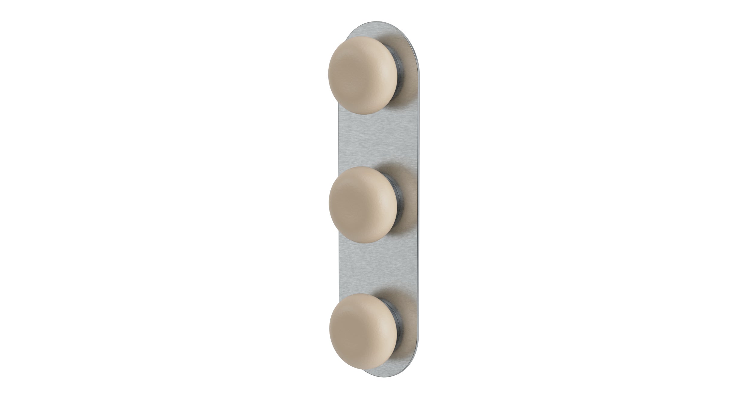 Foundry Three Handle Wall Mount Shower Trim with Pebble Ceramic Knob Handles in Satin Chrome
