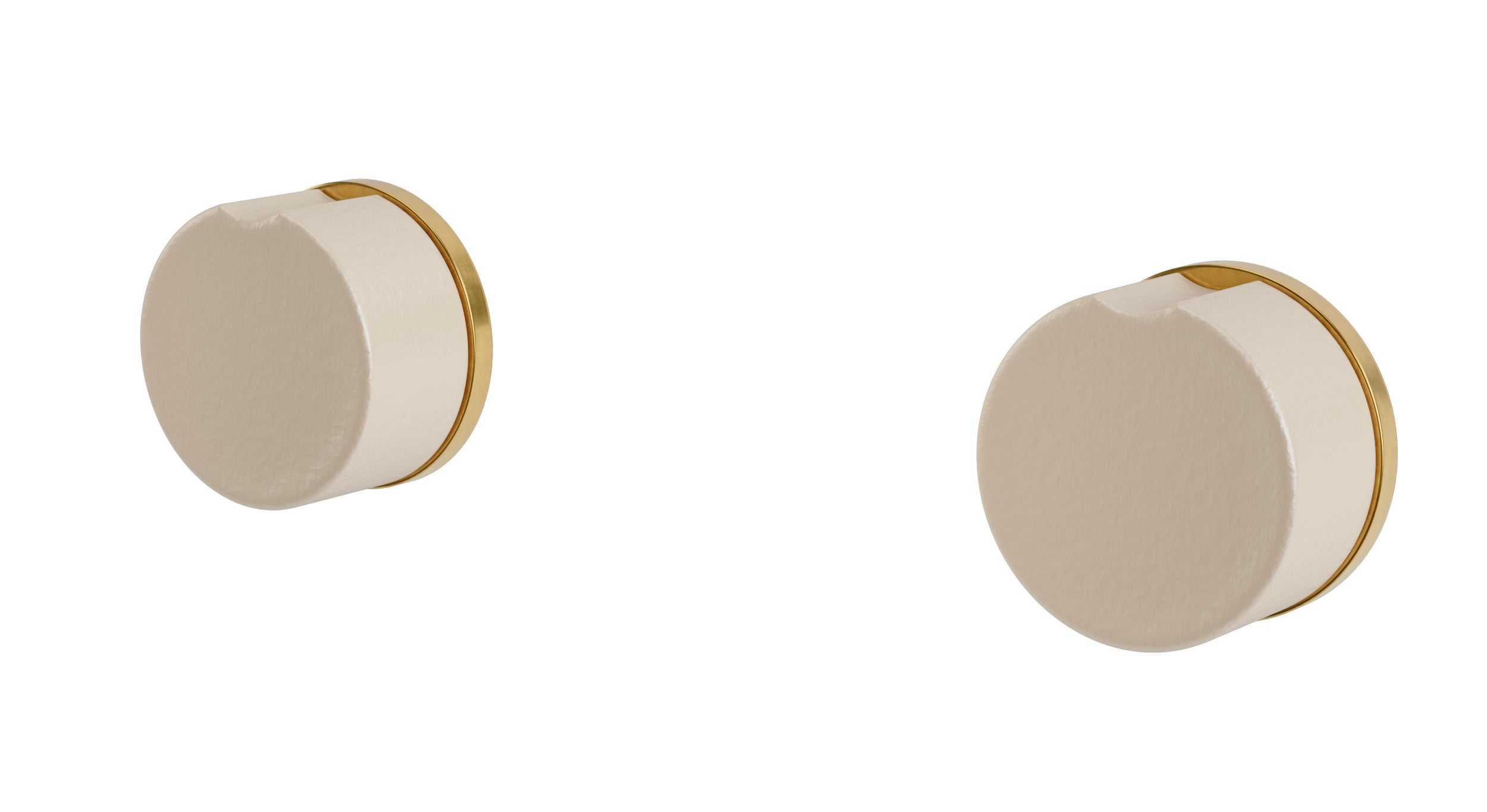 Foundry Two Handle Wall Mount Bath Trim with Groove Ceramic Knob Handles in French Brass