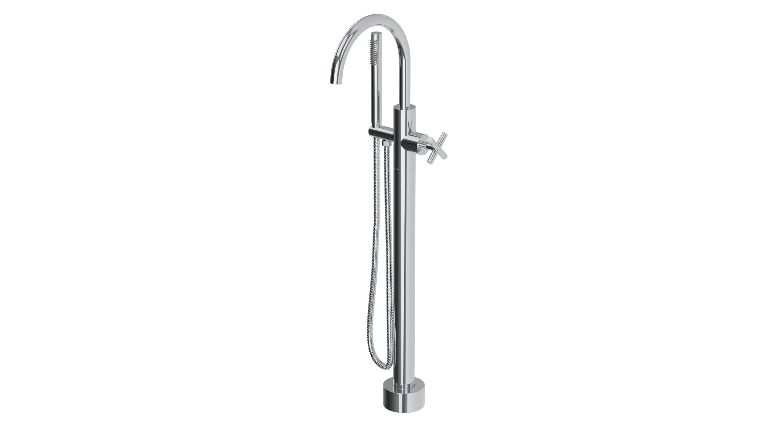 Contour One Handle Floor Mount Gooseneck Bath Trim with Hand Shower and Soft Cross Handle