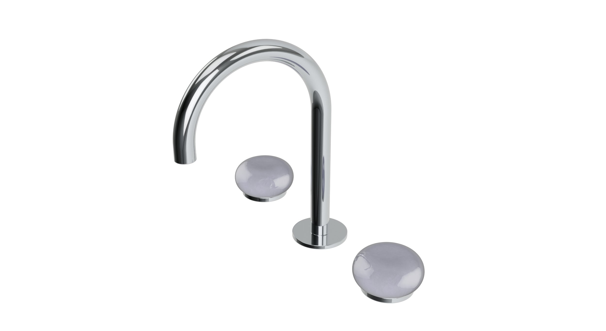 Foundry Two Handle Deck Mount Gooseneck Lavatory Faucet with Pebble Ceramic Knob Handles in Polished Chrome